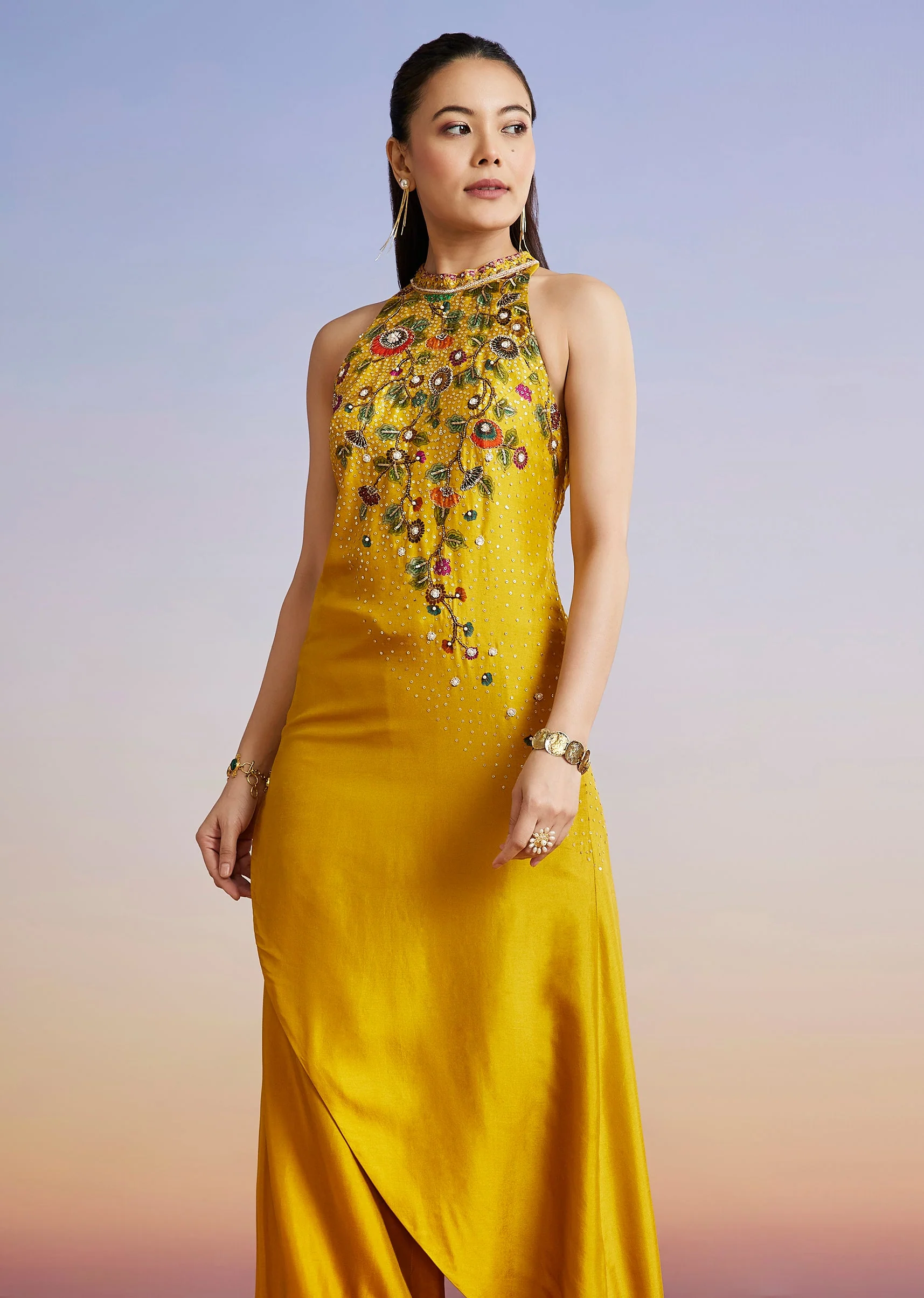 Yellow Floral Printed Silk Blend Co-ord Set - Image 5