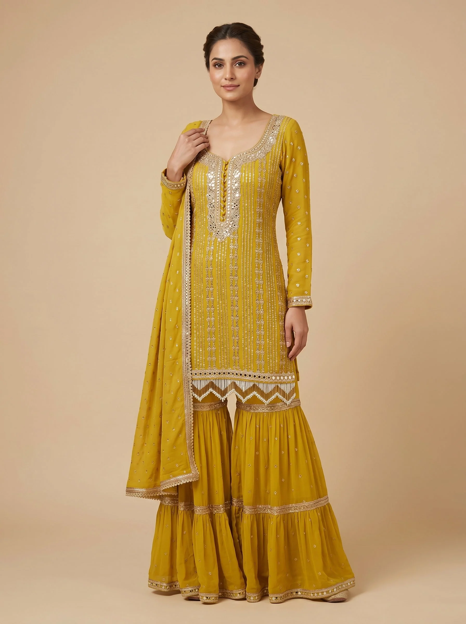 Yellow Gleam Sharara Set