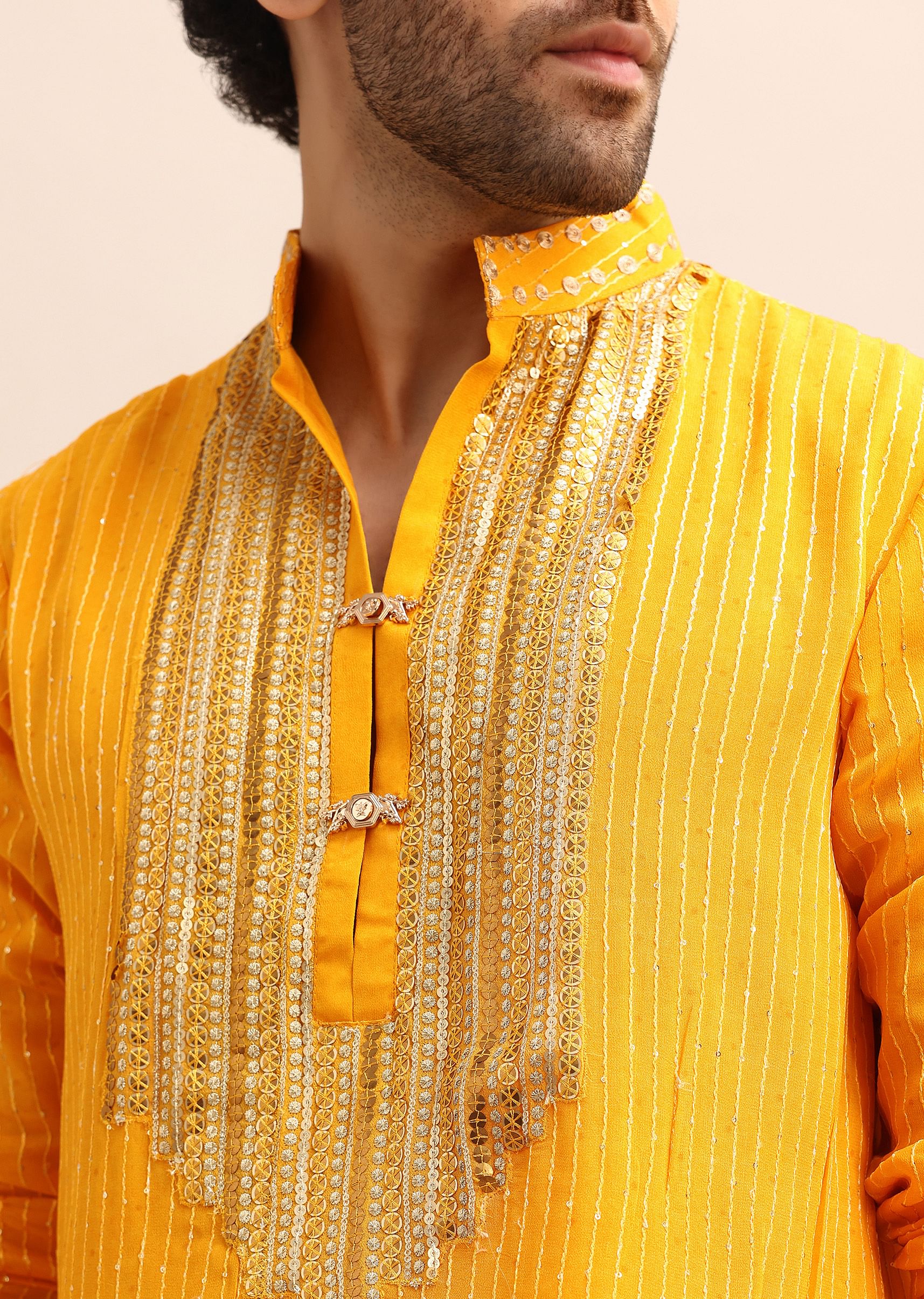 Yellow Gold Coin Work Kurta And Patiala Salwar Set - Image 2