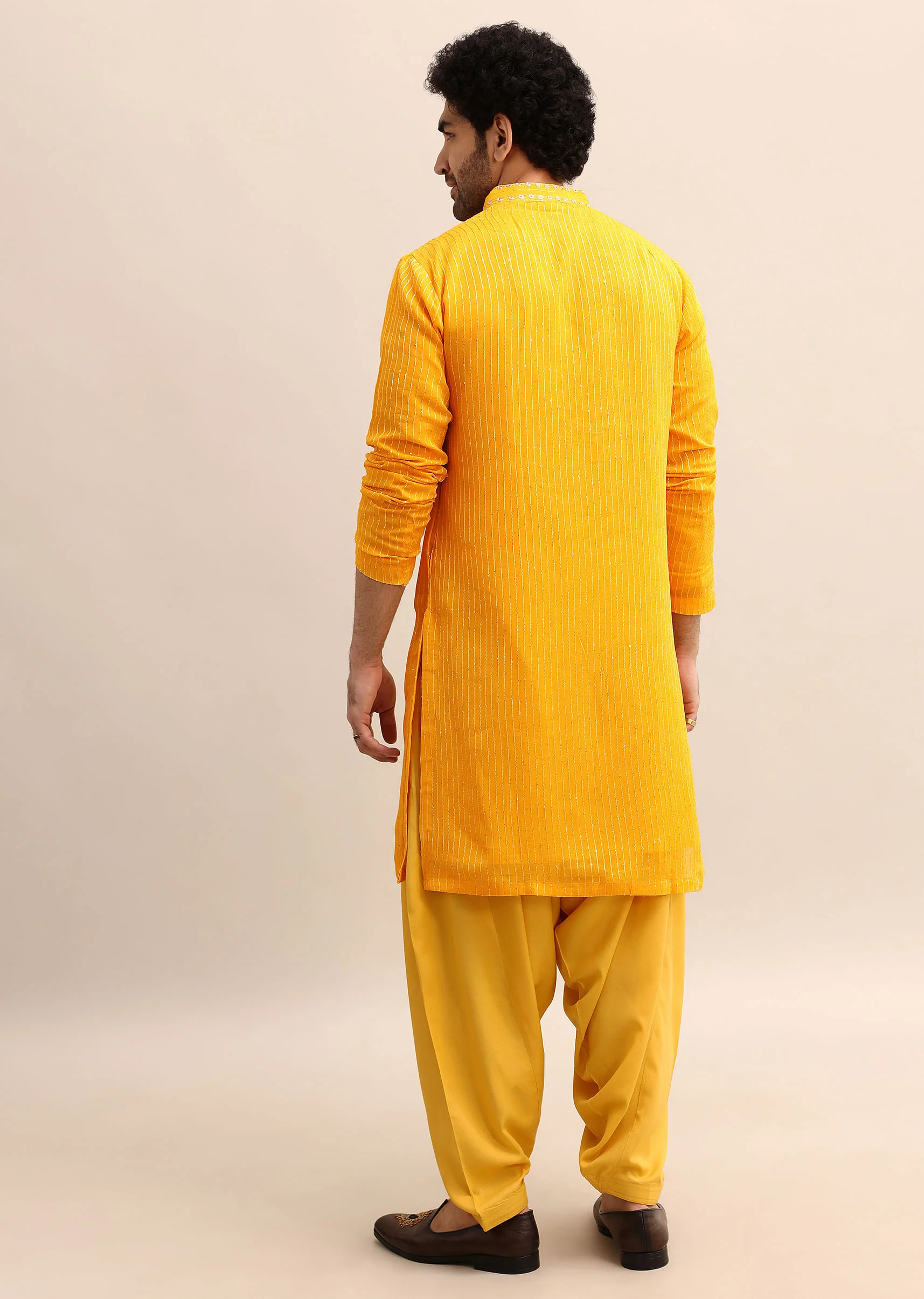 Yellow Gold Coin Work Kurta And Patiala Salwar Set - Image 5