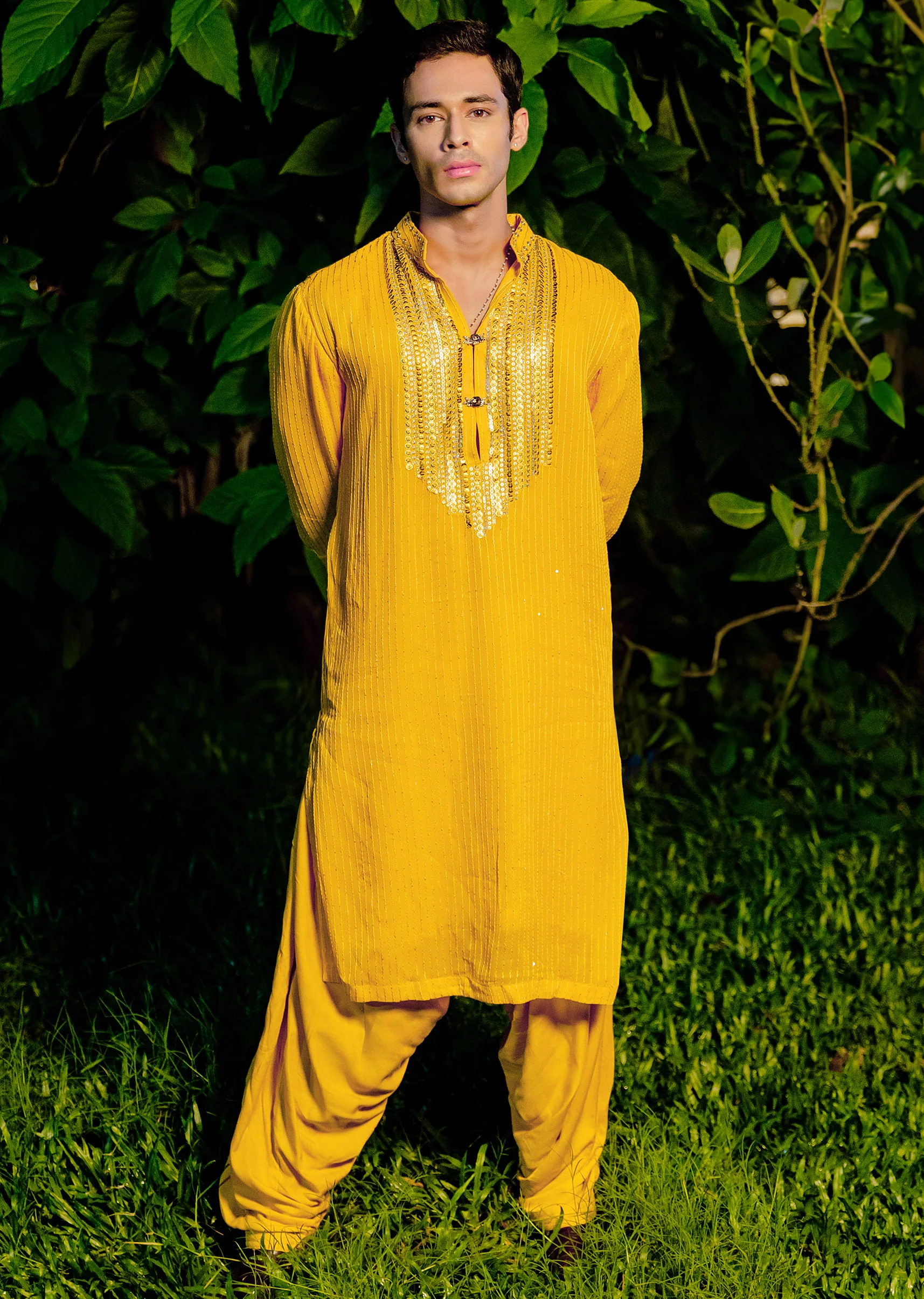 Yellow Gold Coin Work Kurta And Patiala Salwar Set - Image 8