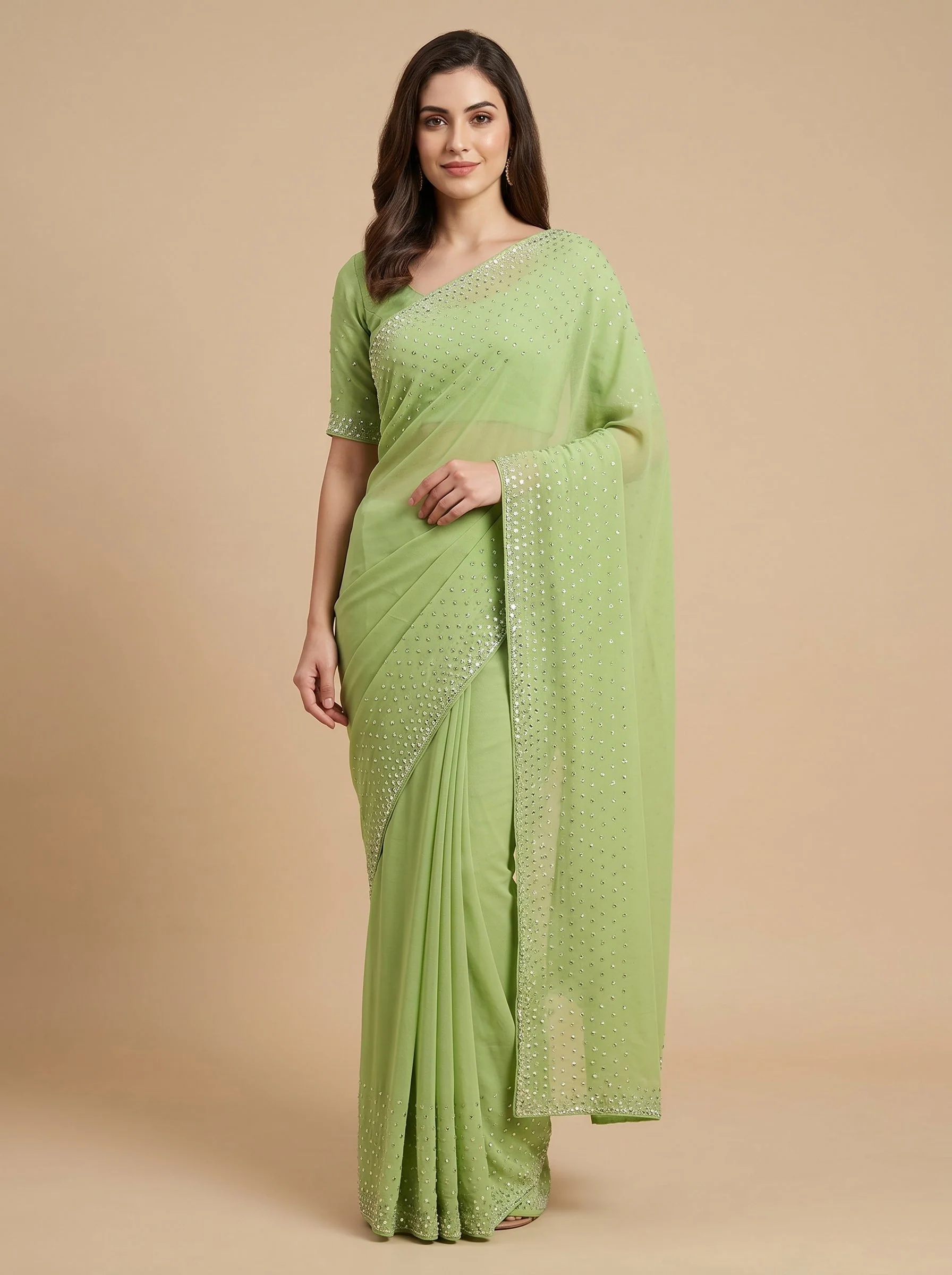 Yellow Green Citrus Meadow Embroidered Saree