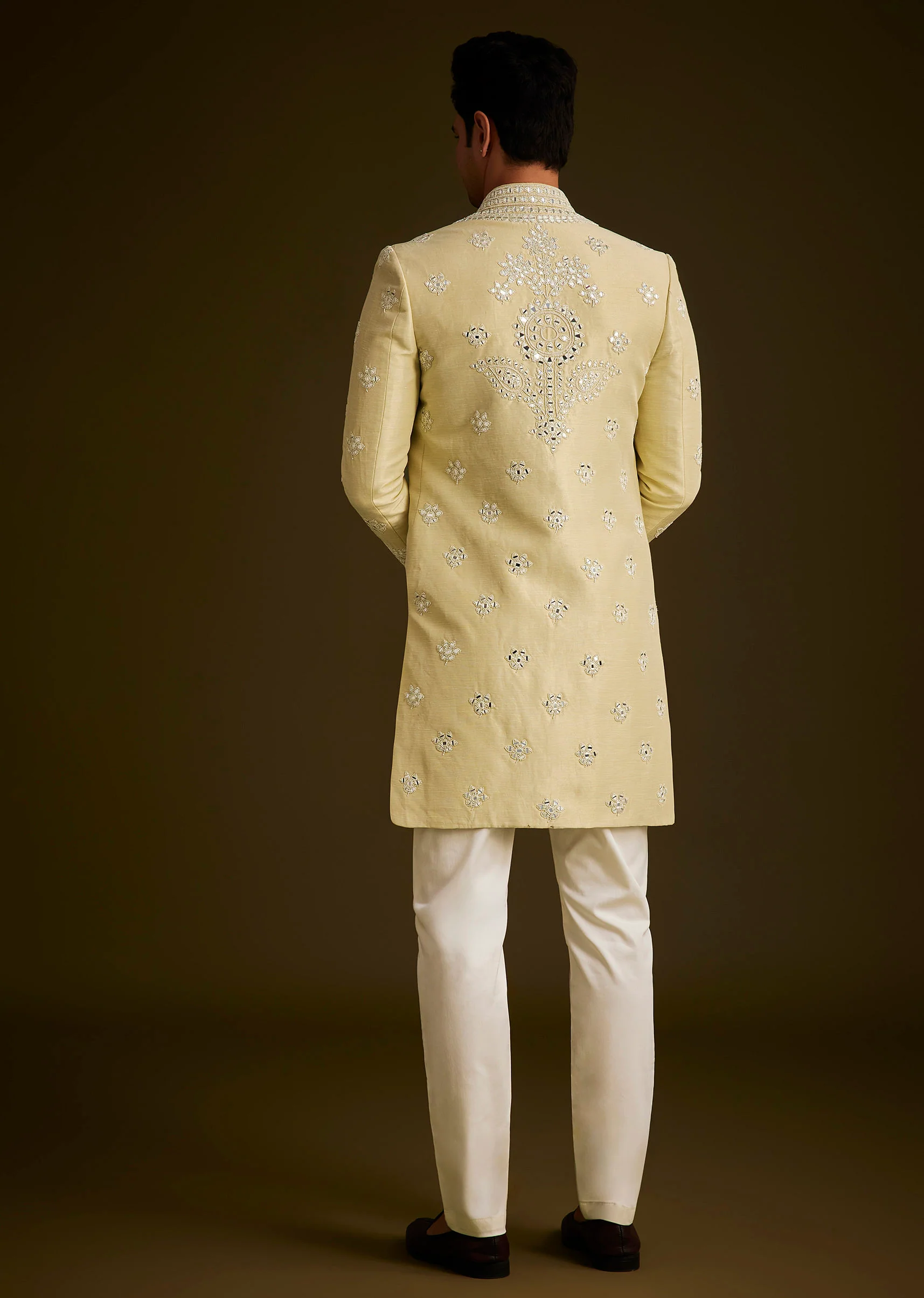 Yellow Hand Embroidered Sherwani Set - Image 5