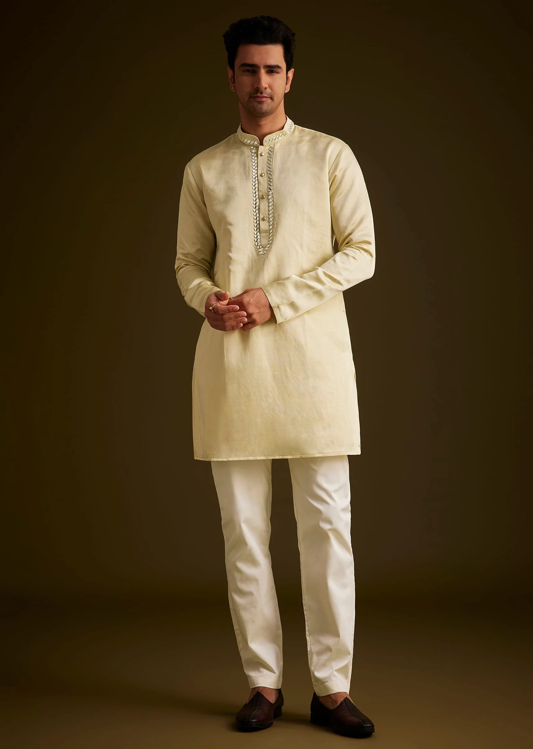 Yellow Hand Embroidered Sherwani Set - Image 6