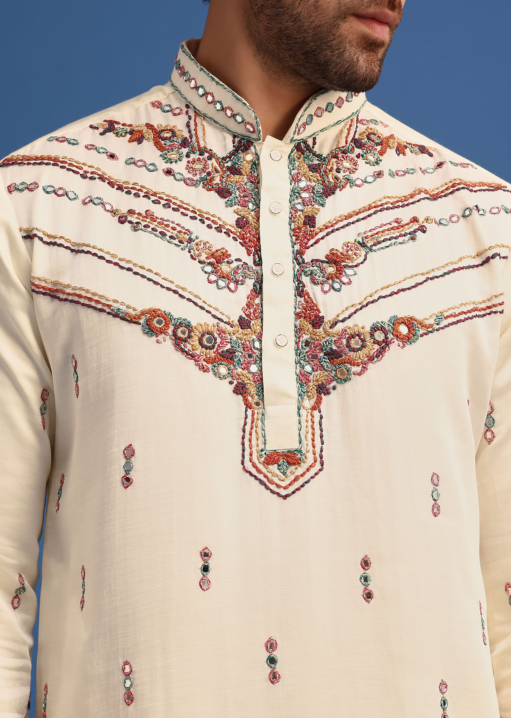 Yellow Hand Worked Kurta Set With Printed Dupatta - Image 2