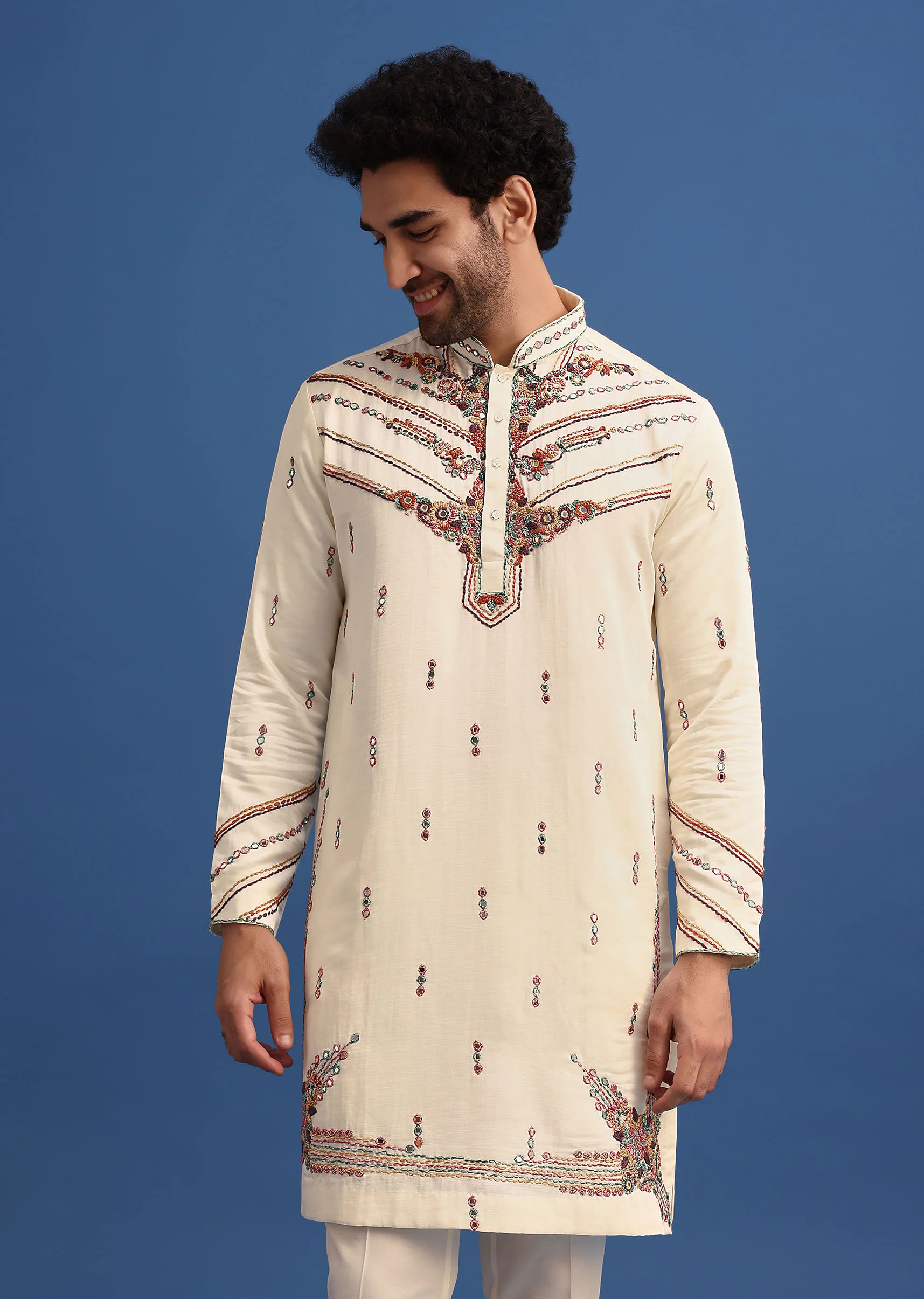 Yellow Hand Worked Kurta Set With Printed Dupatta - Image 4
