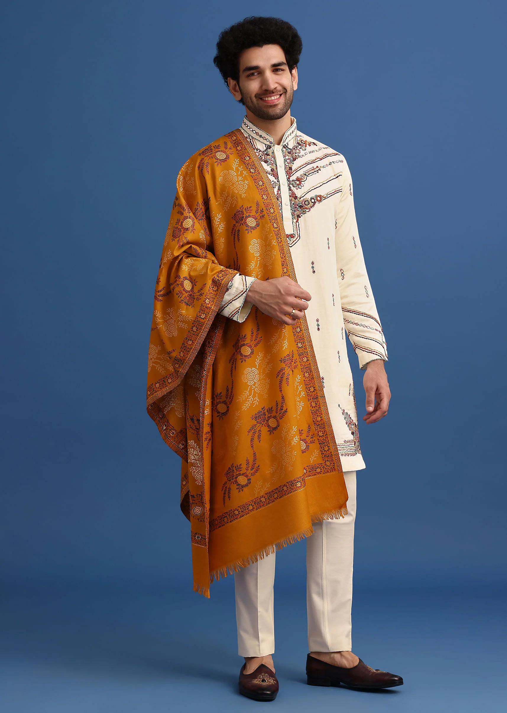 Yellow Hand Worked Kurta Set With Printed Dupatta - Image 5
