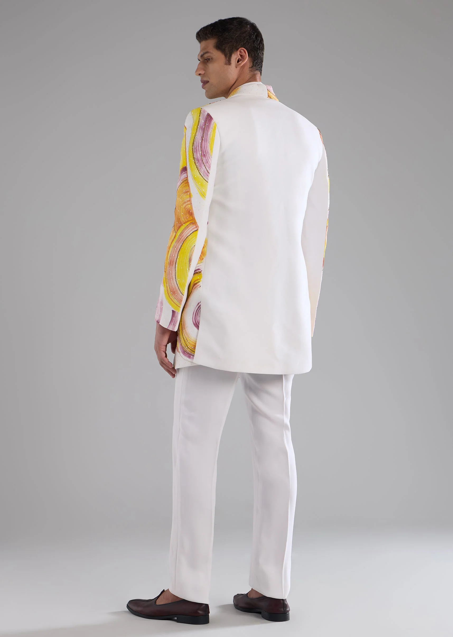 Yellow Indowestern Kurta Set with Resham Work - Image 5