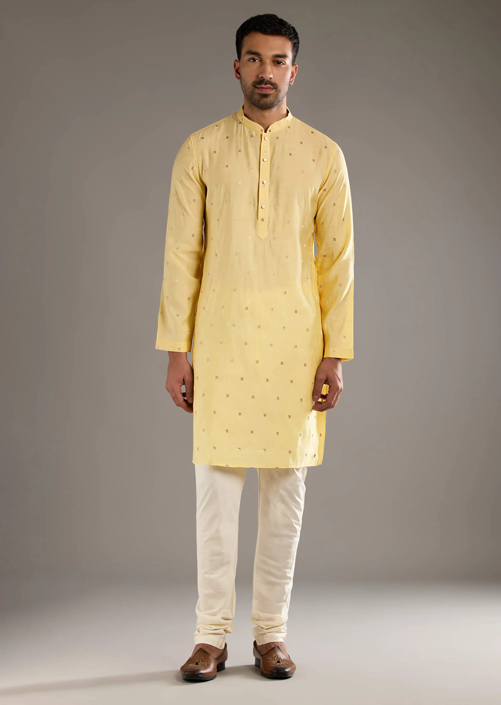 Yellow Kurta Jacket Set For Men With Hand Embroidery - Image 7