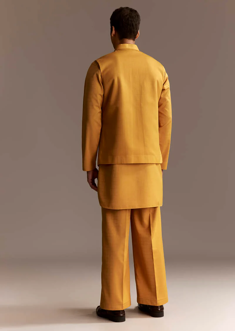 Yellow Kurta Jacket Set With Palazzo Pants - Image 5