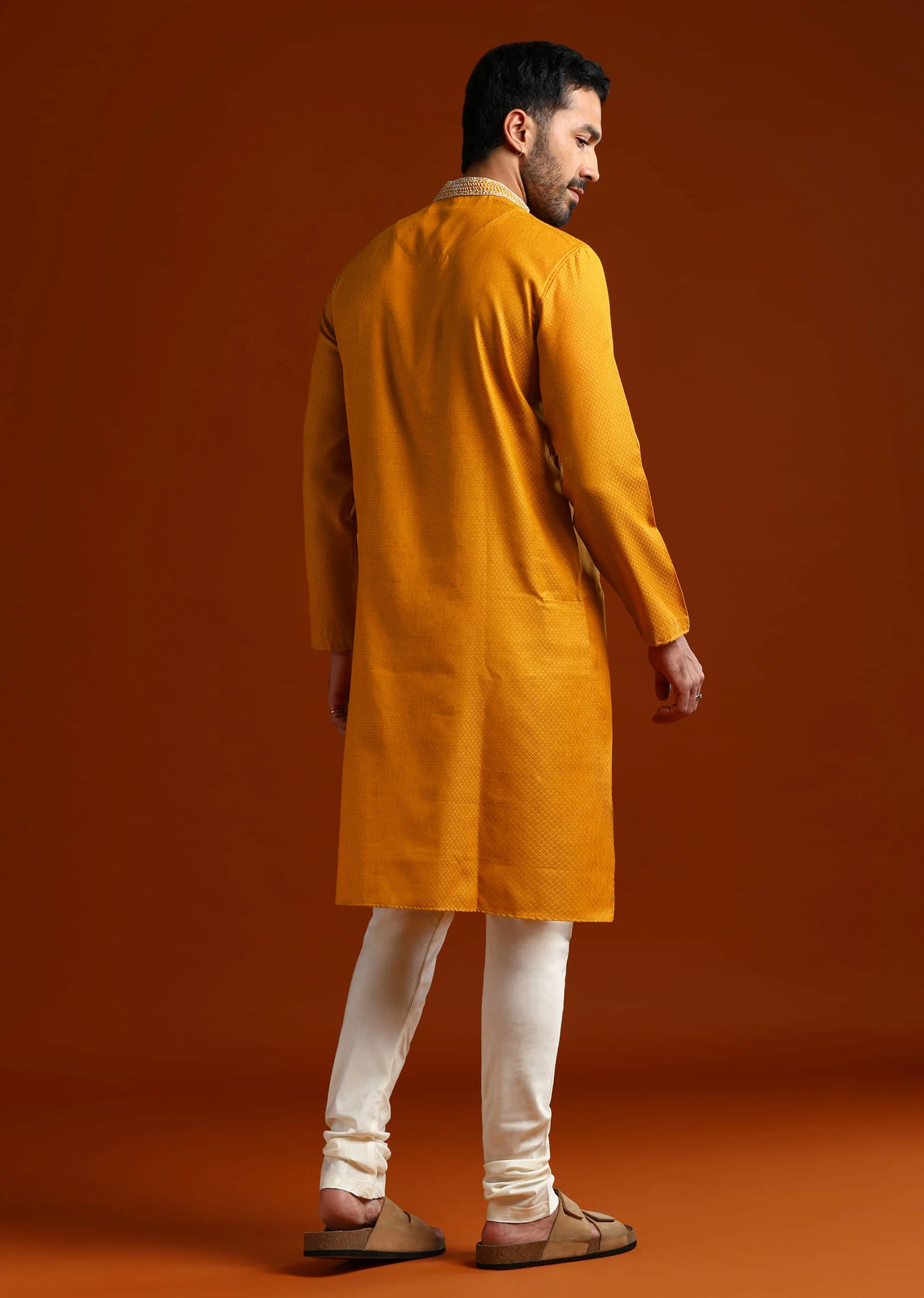 Yellow Kurta Set For Men With Thread Embroidery - Image 5