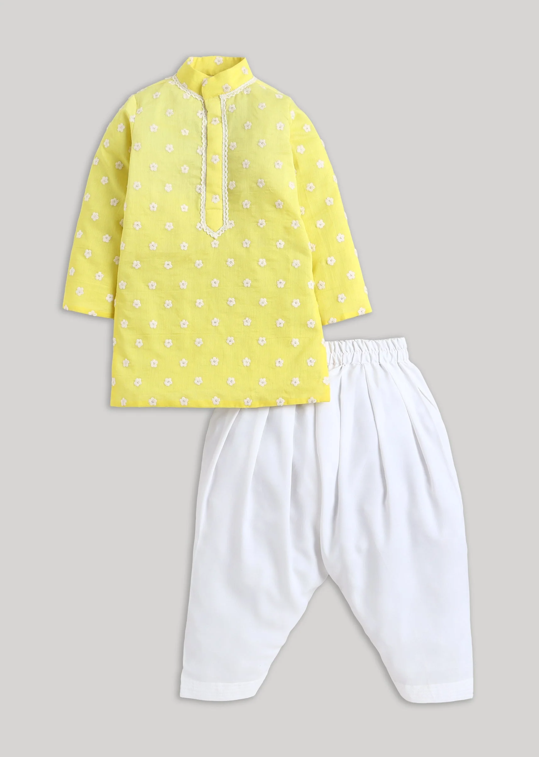 Yellow Kurta Set With Embroidery And Mandarin Collar - Image 2