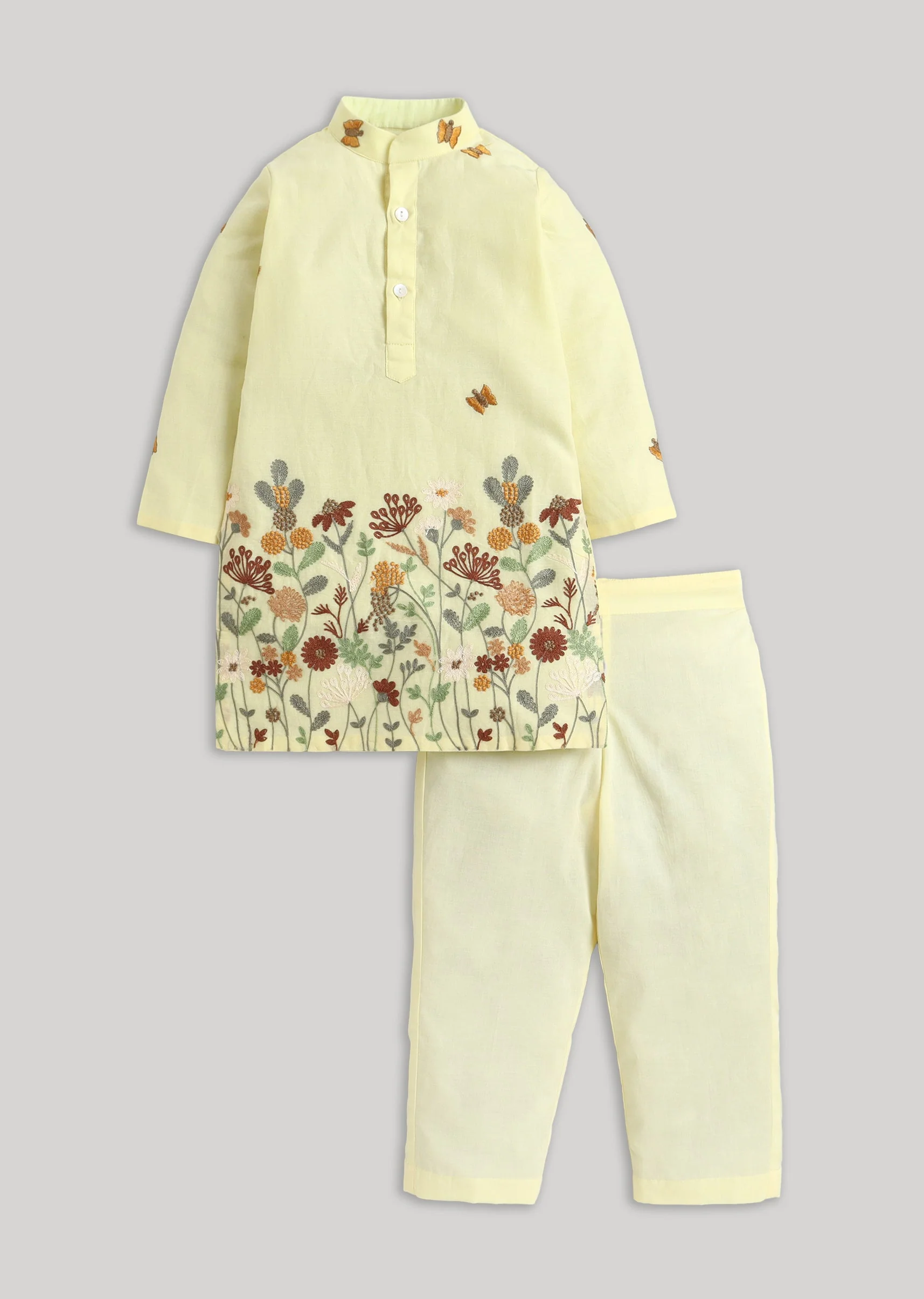Yellow Kurta Set With Embroidery And Multicolour Accents - Image 2