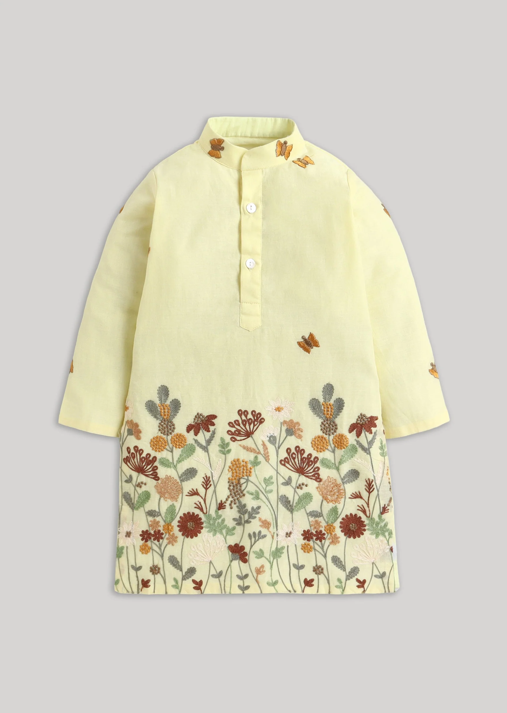 Yellow Kurta Set With Embroidery And Multicolour Accents - Image 3