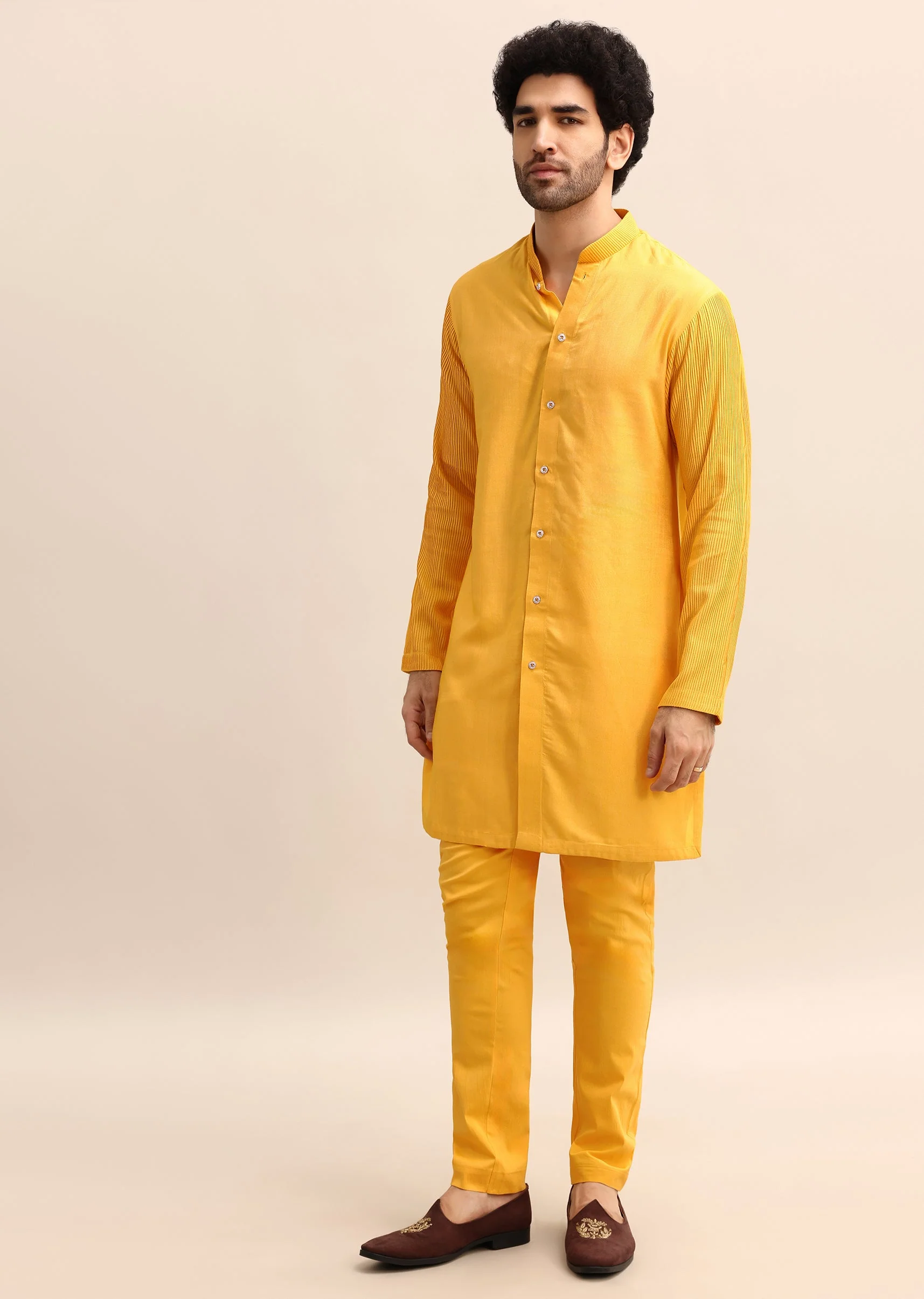 Yellow Kurta Set With Hand Embroidered Jacket - Image 6