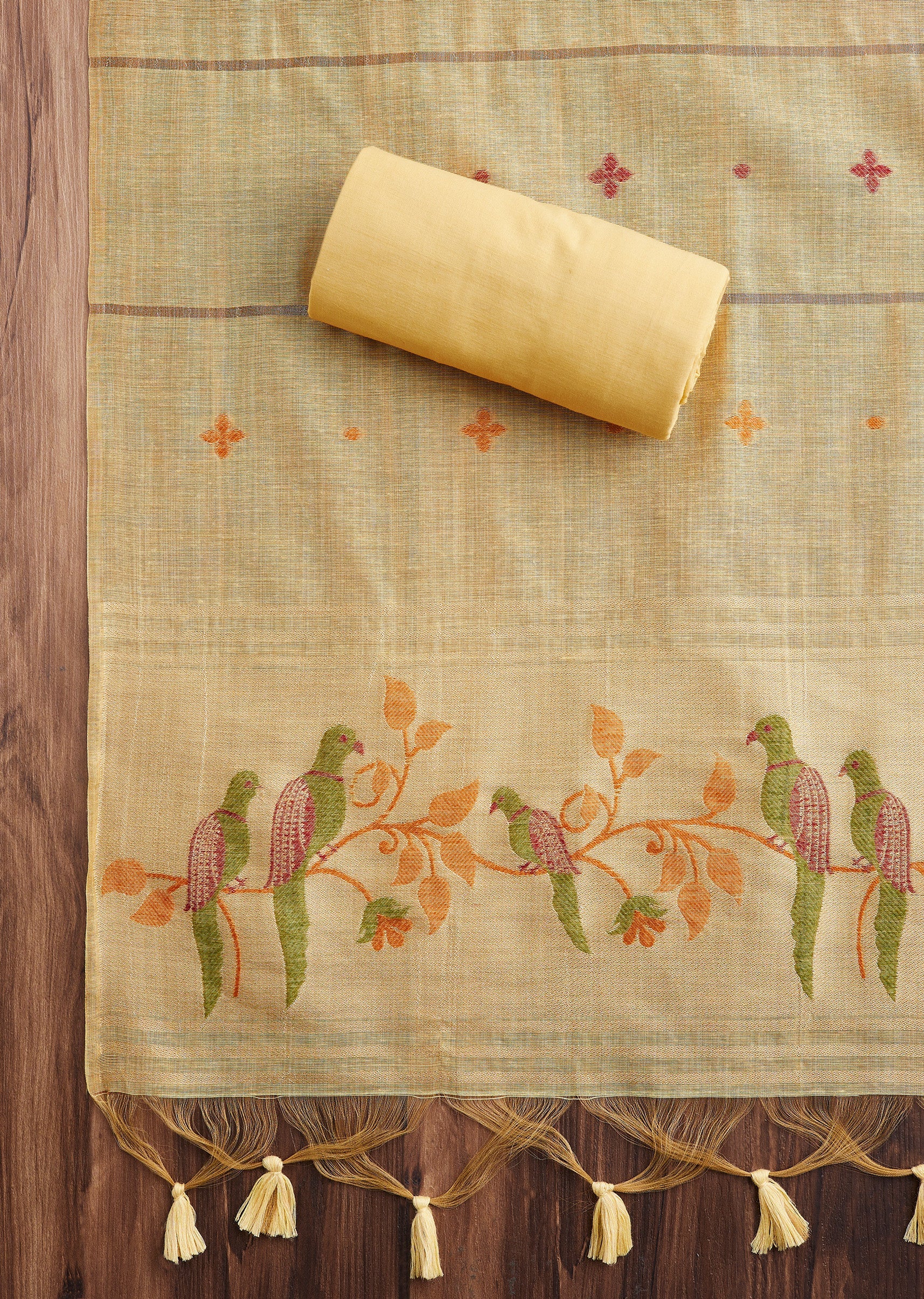 Yellow Linen Embroidered Unstitched Suit - Image 4