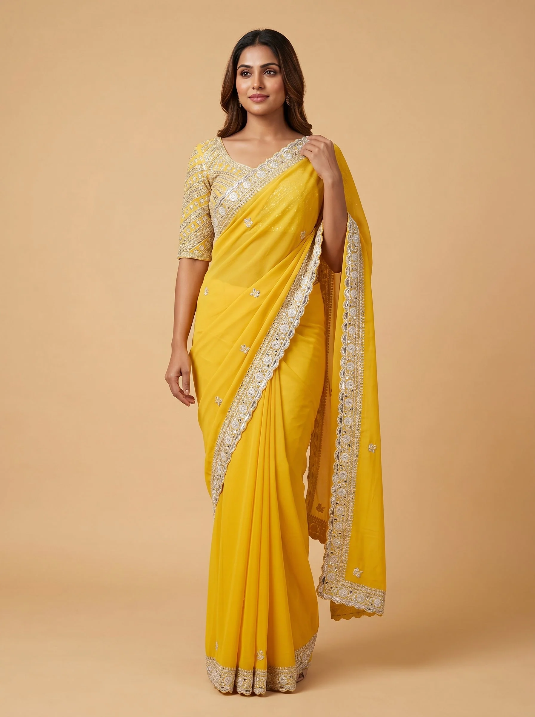 Yellow Luminous Craft Embroidered Saree