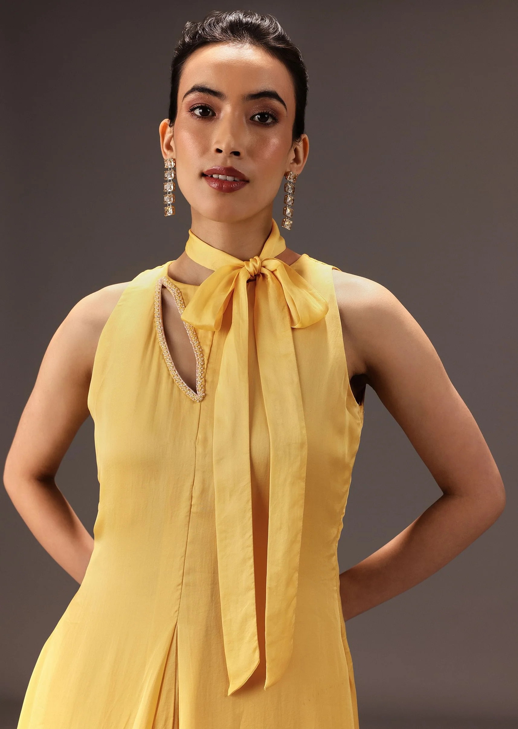 Yellow Ombre Halter Neck Kurta And Palazzo Set - Image 2