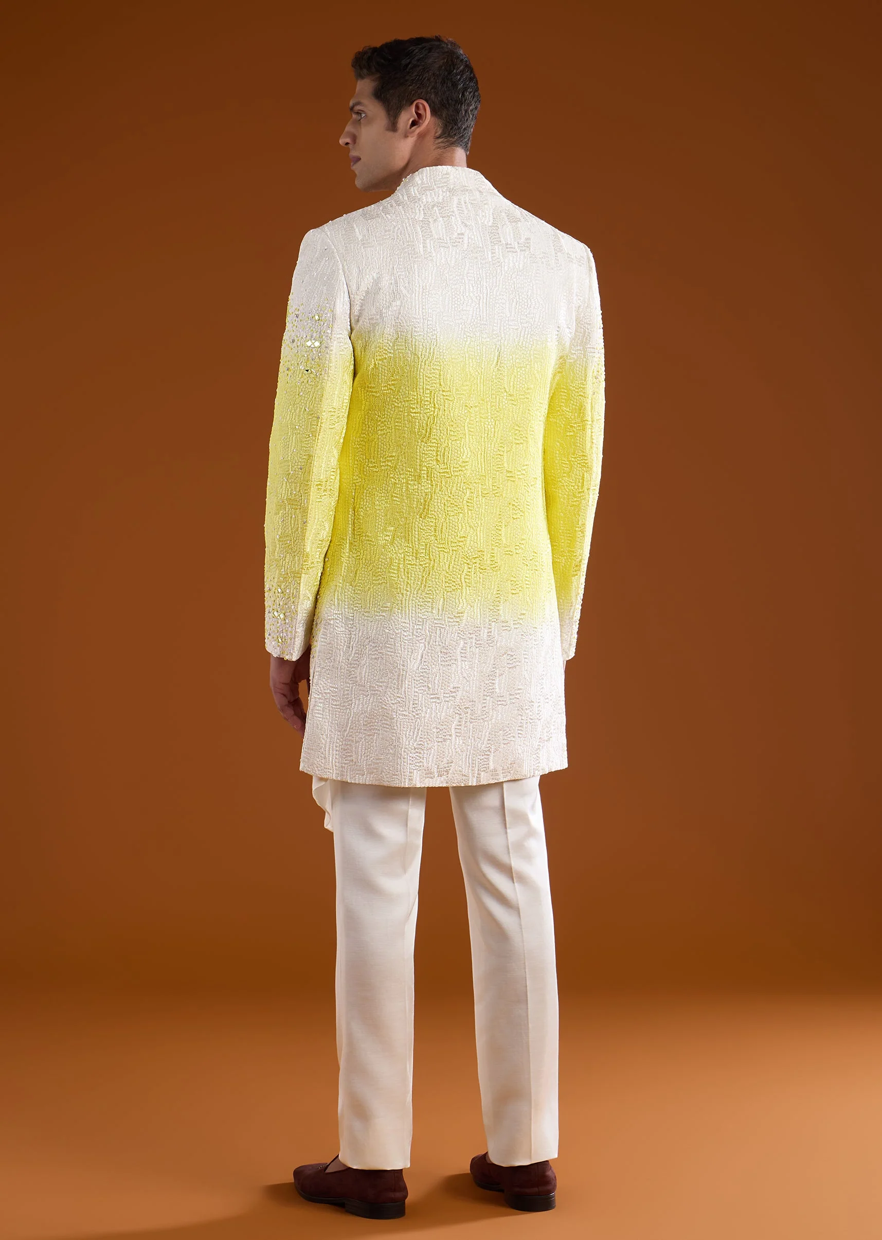 Yellow Ombre Mirror Embroidered Indowestern Kurta Set - Image 5