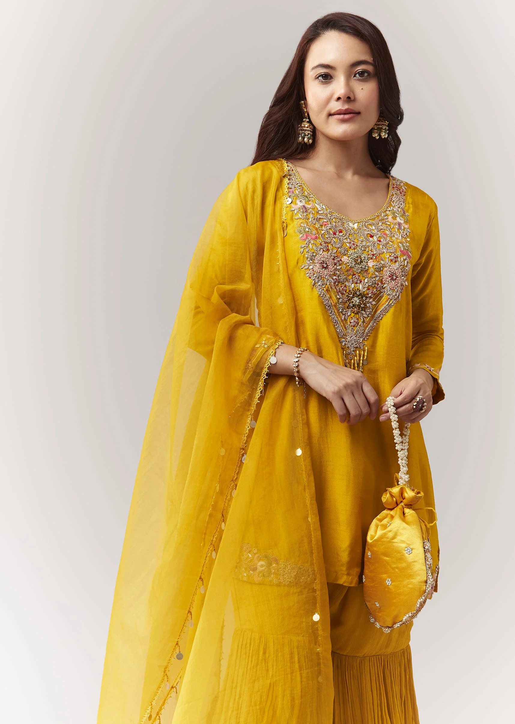 Yellow Pakistani Style Sharara Set With Dupatta - Image 4