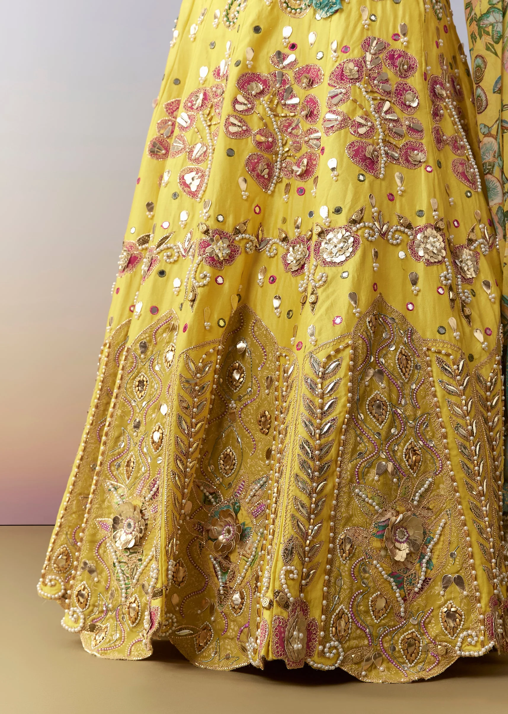 Yellow Printed Bridesmaid Lehenga Set - Image 6