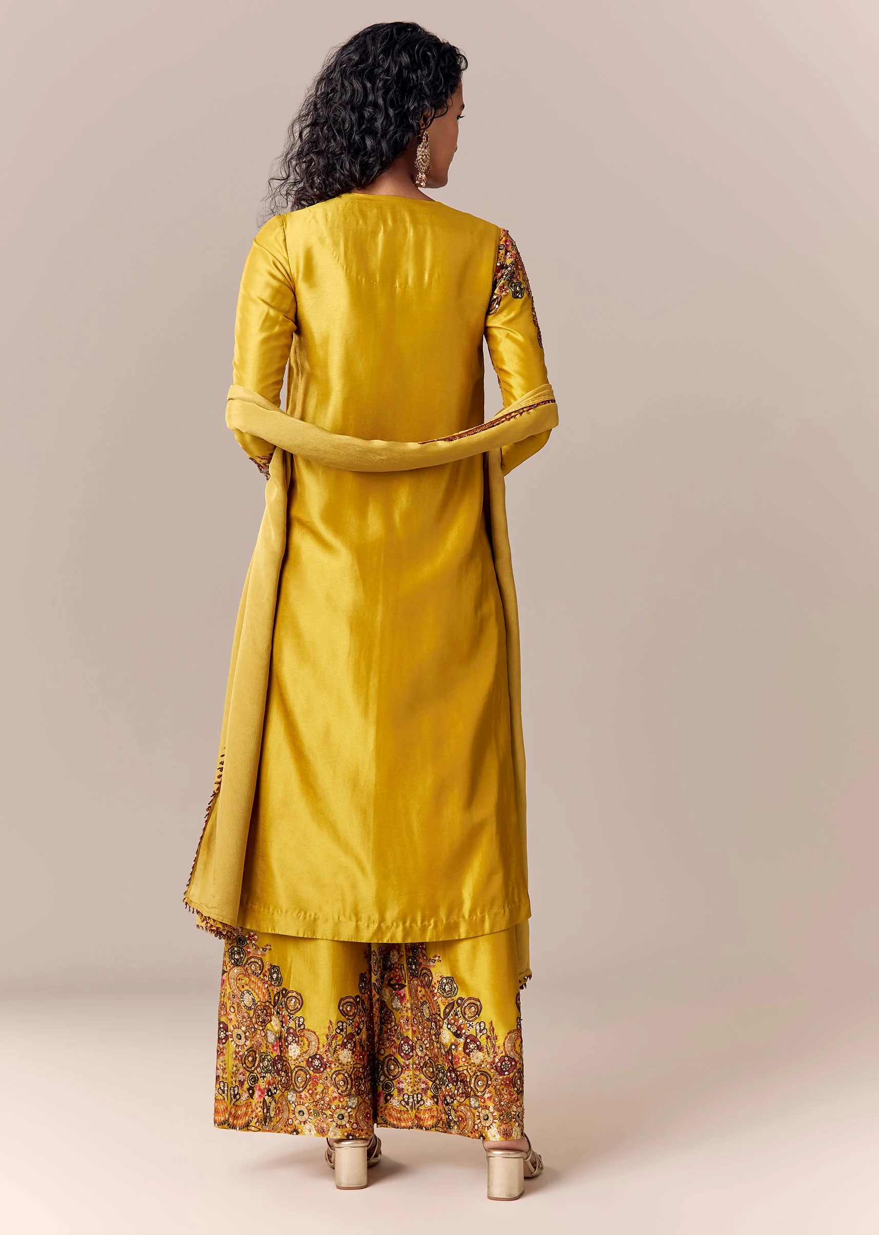 Yellow Printed Kurta Palazzo Set With Dupatta - Image 5