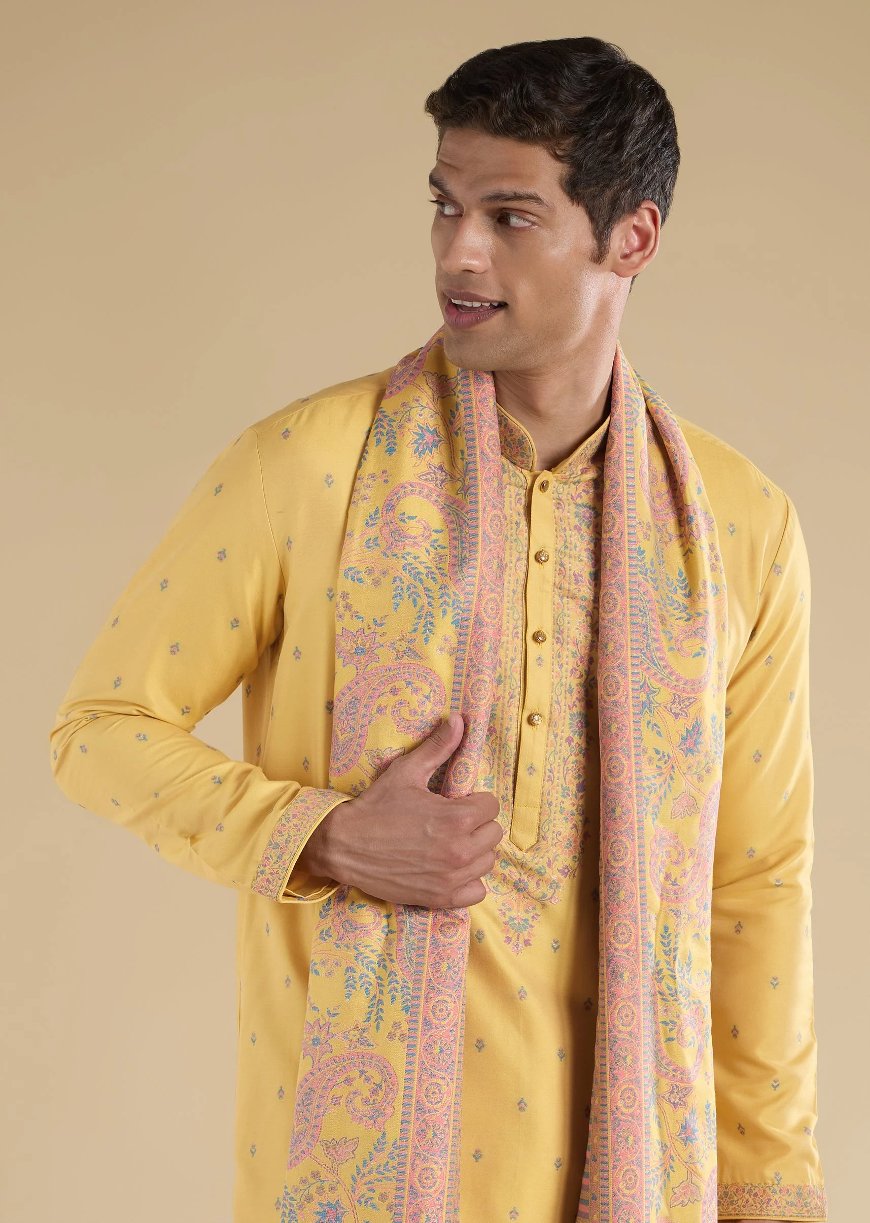 Yellow Printed Kurta Set With Dupatta - Image 2