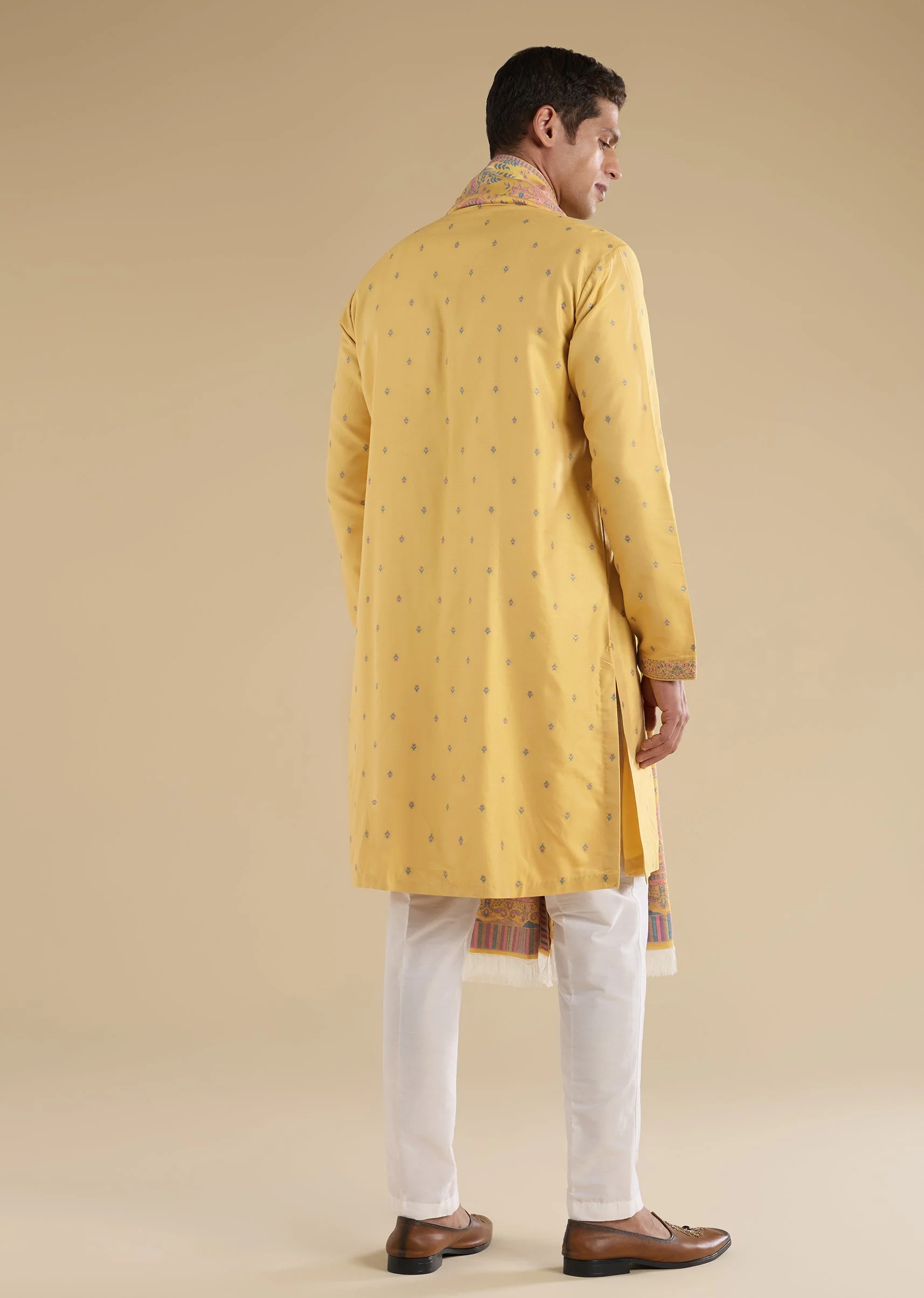 Yellow Printed Kurta Set With Dupatta - Image 5