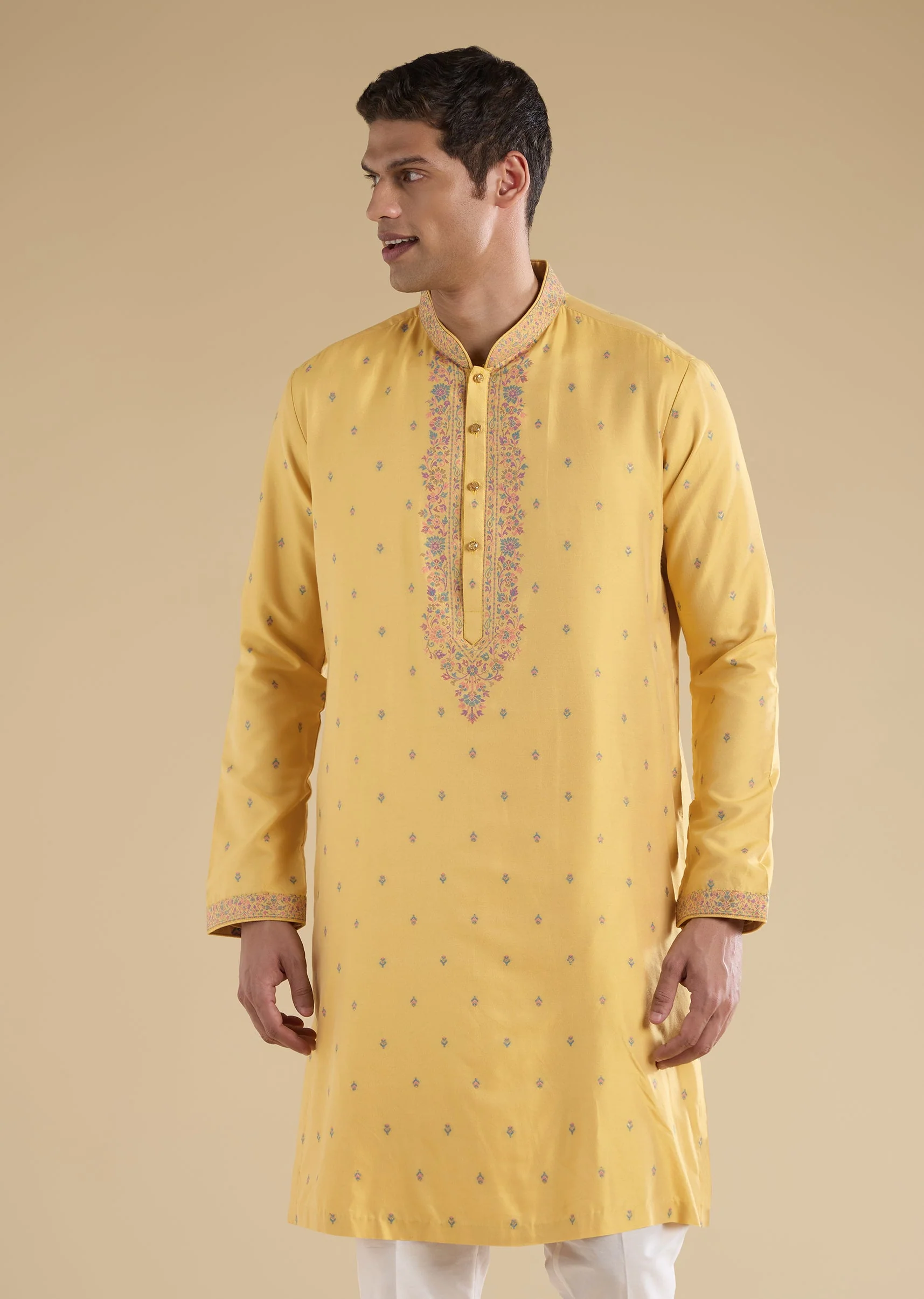 Yellow Printed Kurta Set With Dupatta - Image 6