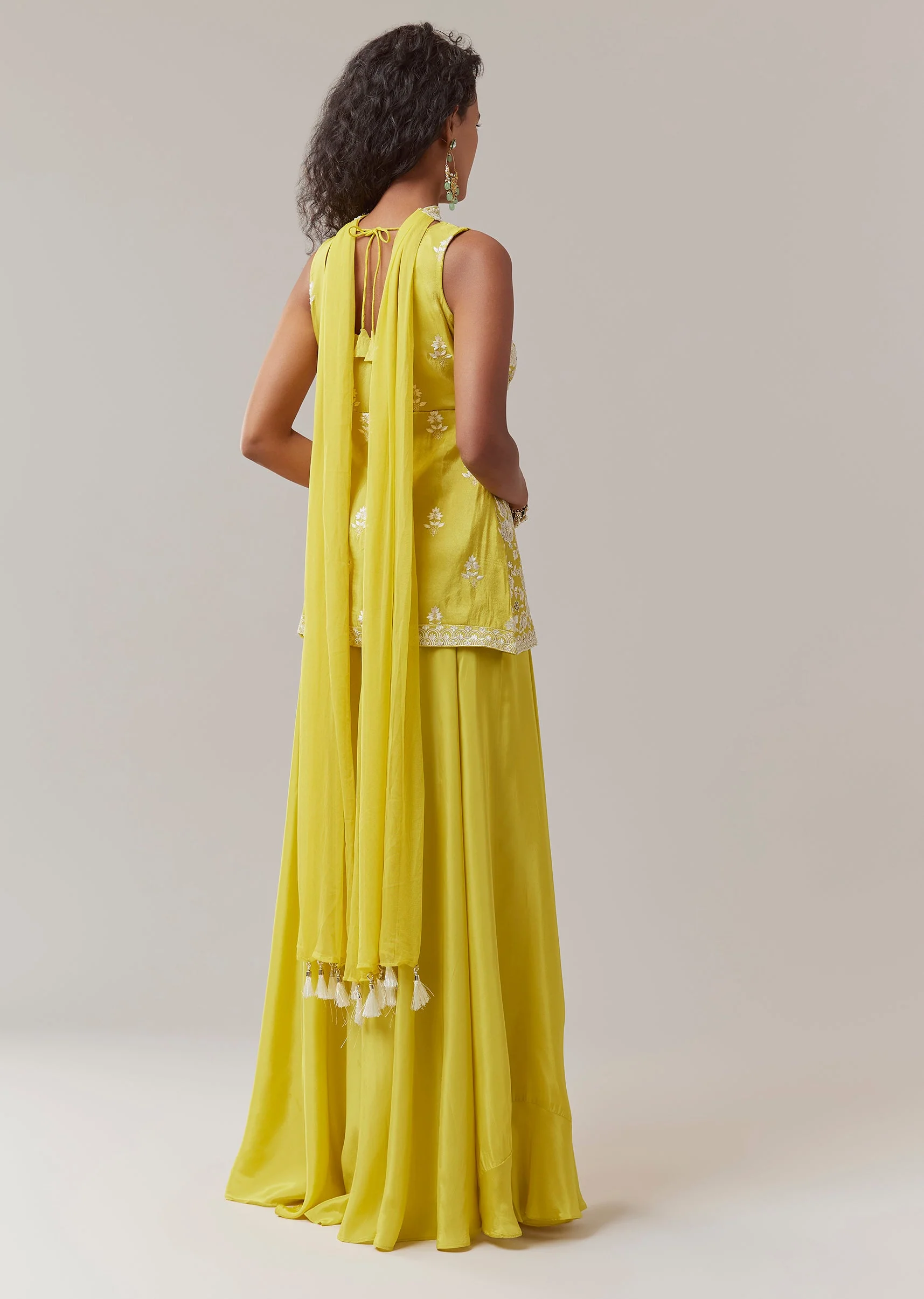 Yellow Resham Embroidered Kurta Palazzo Set - Image 5