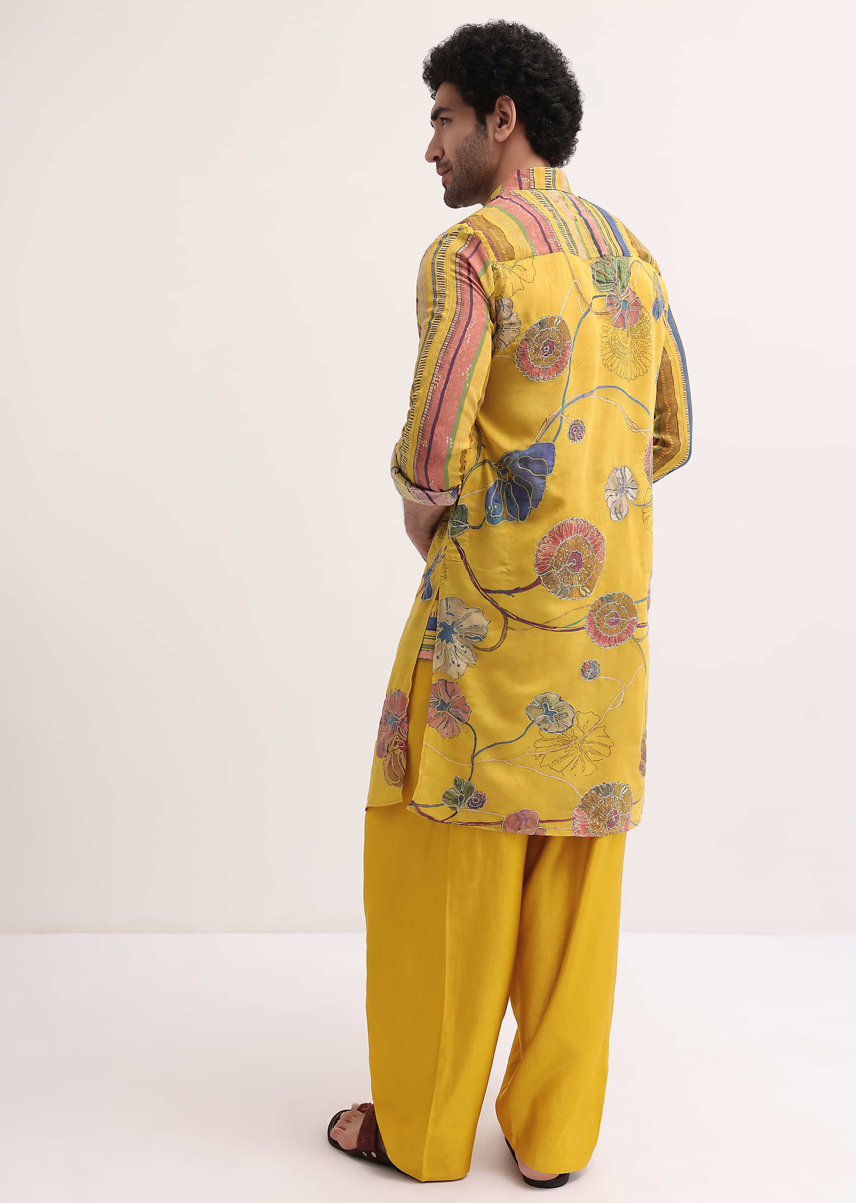 Yellow Resham Work Kurta Patiala Set For Men - Image 6