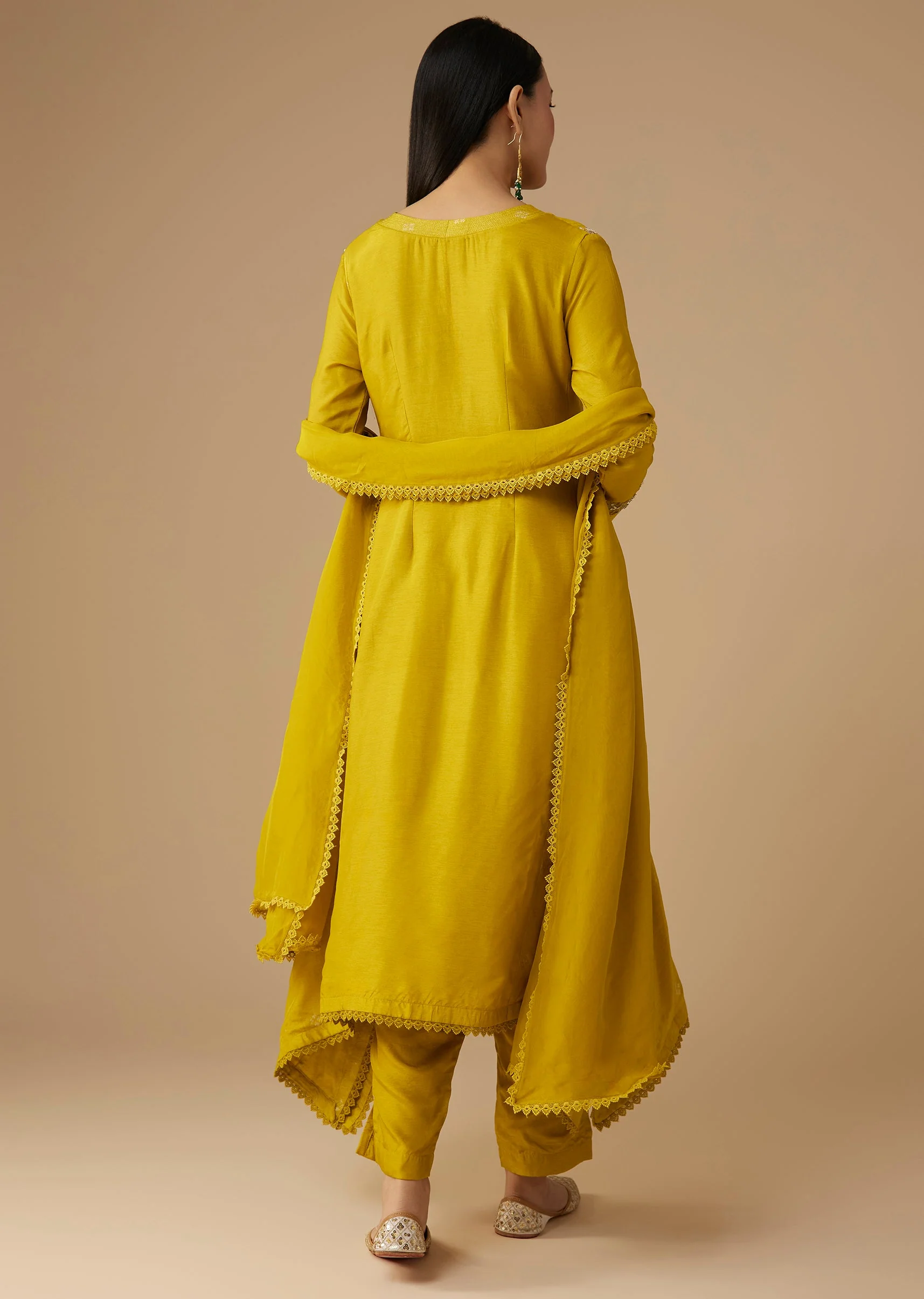 Yellow Sequin Embellished A-Line Anarkali Set - Image 5