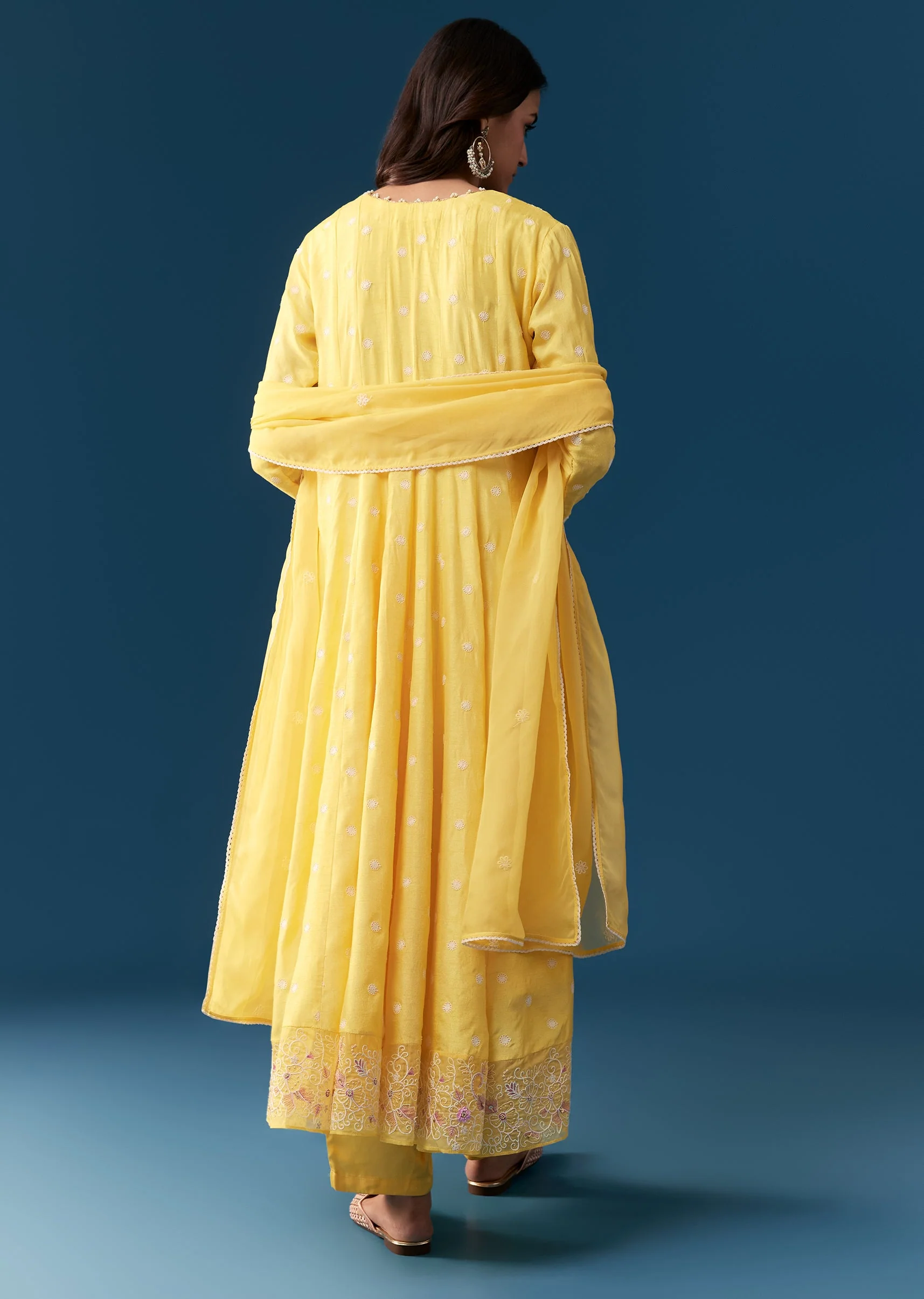Yellow Silk Anarkali Suit With Resham And Sequins Work - Image 5