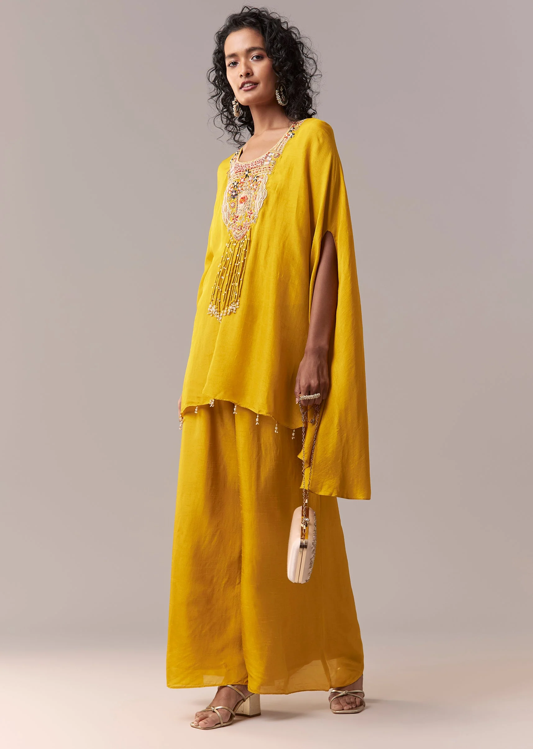 Yellow Silk Cape Co-ord Set - Image 3
