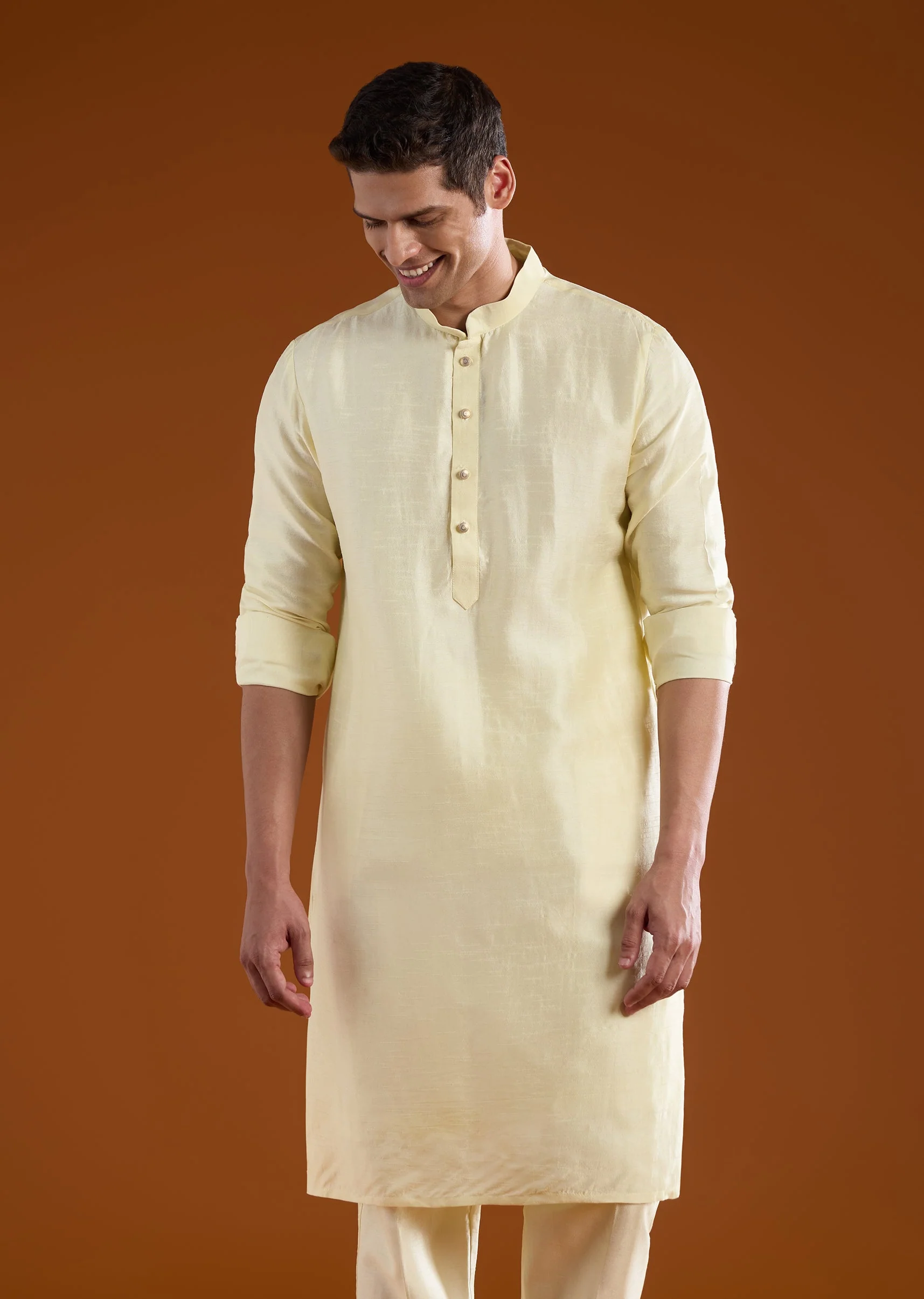 Yellow Silk Embroidered Front Button Kurta Sets And Dupatta - Image 6
