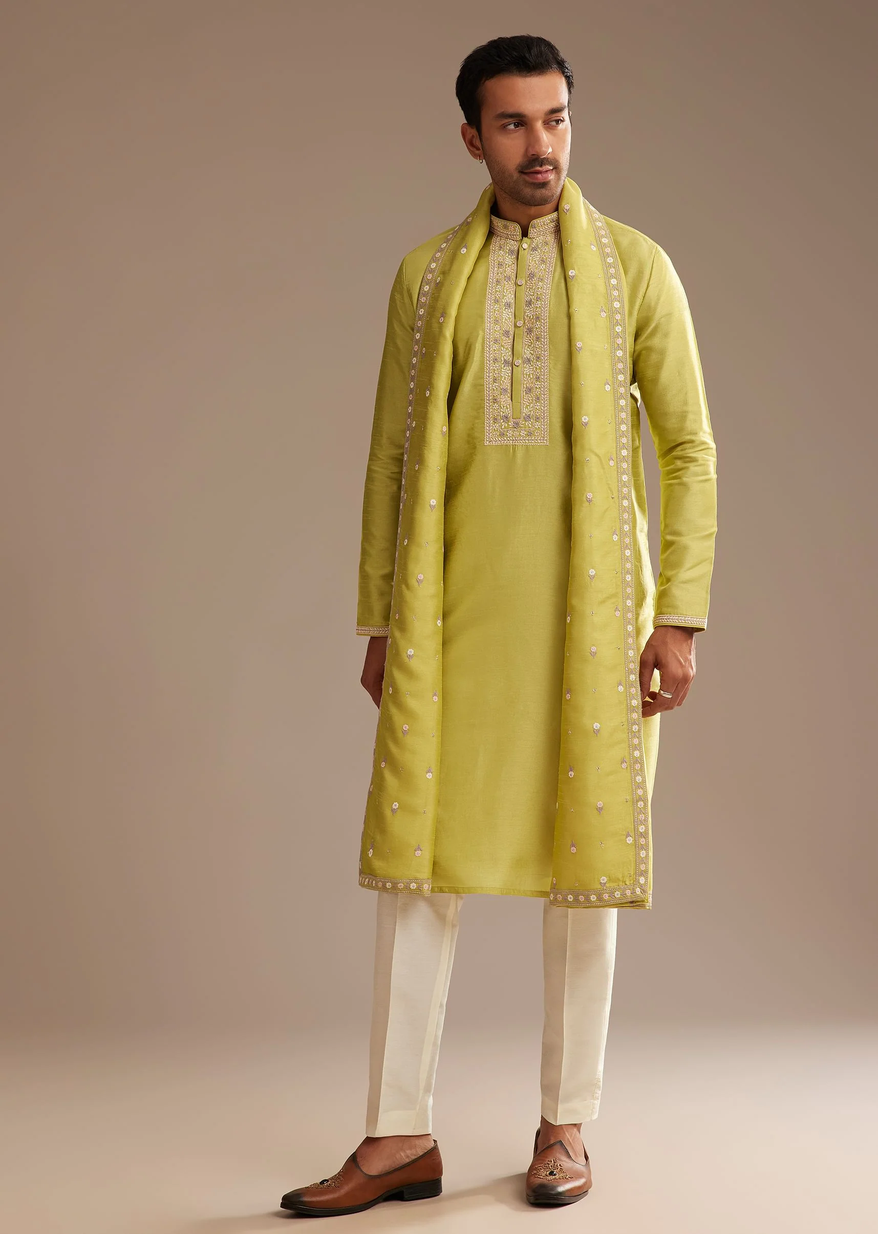 Yellow Silk Embroidered Kurta Set With Dupatta - Image 4