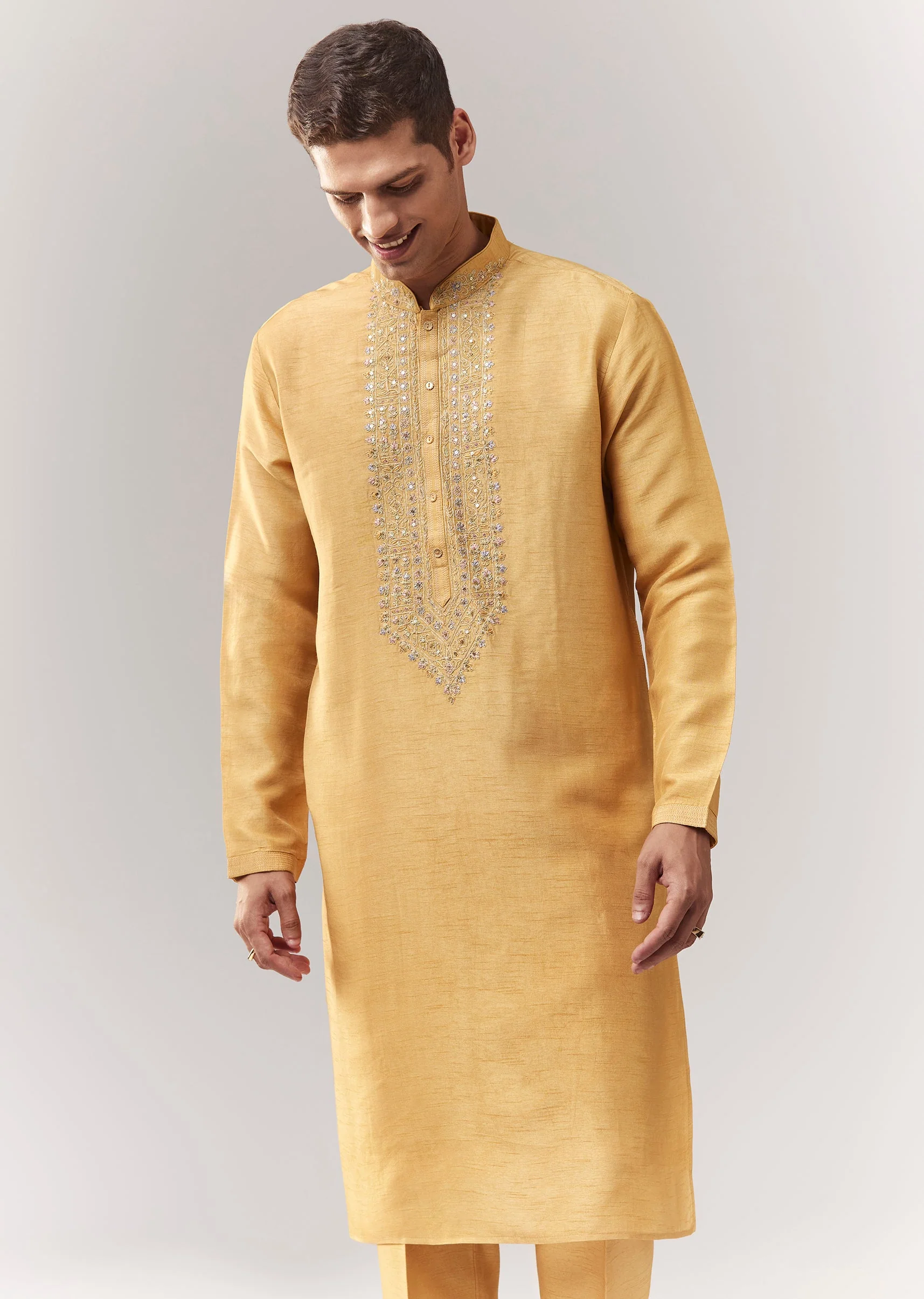 Yellow Silk Indo Western With Resham And Sequins - Image 6