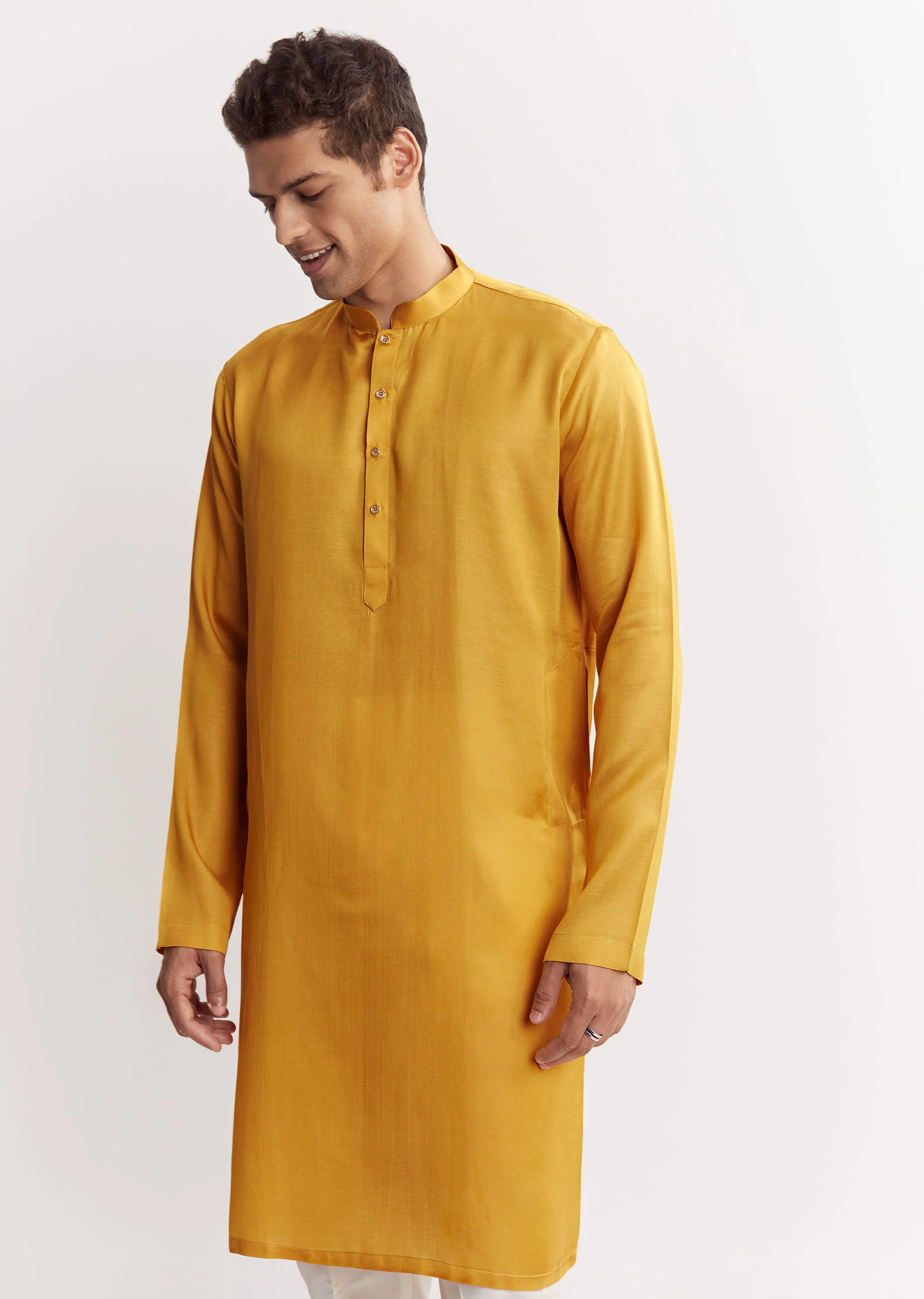 Yellow Silk Jacket Kurta Set With Floral Printed Motifs - Image 6