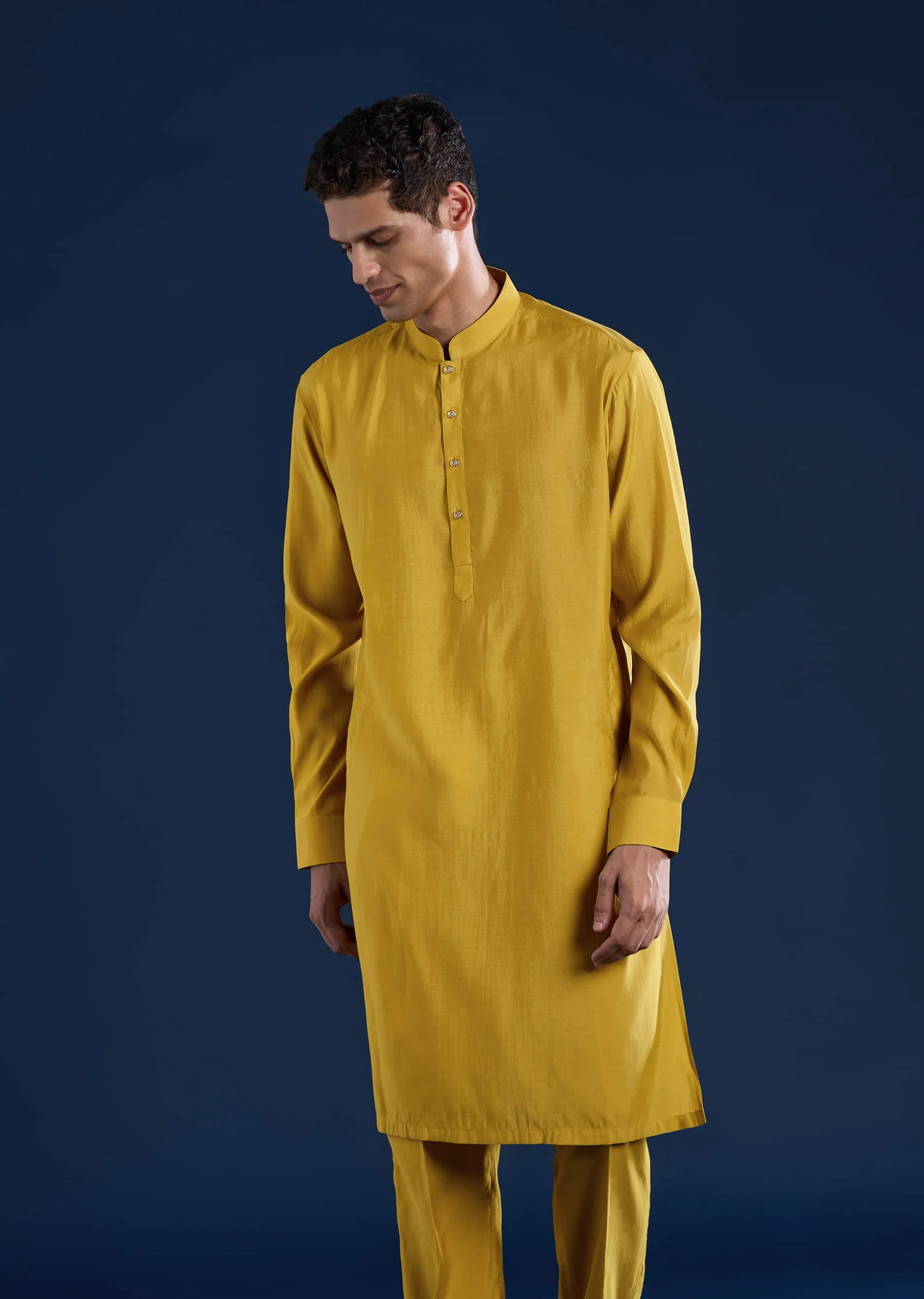 Yellow Silk Jacket Kurta Set with Gota Work - Image 6