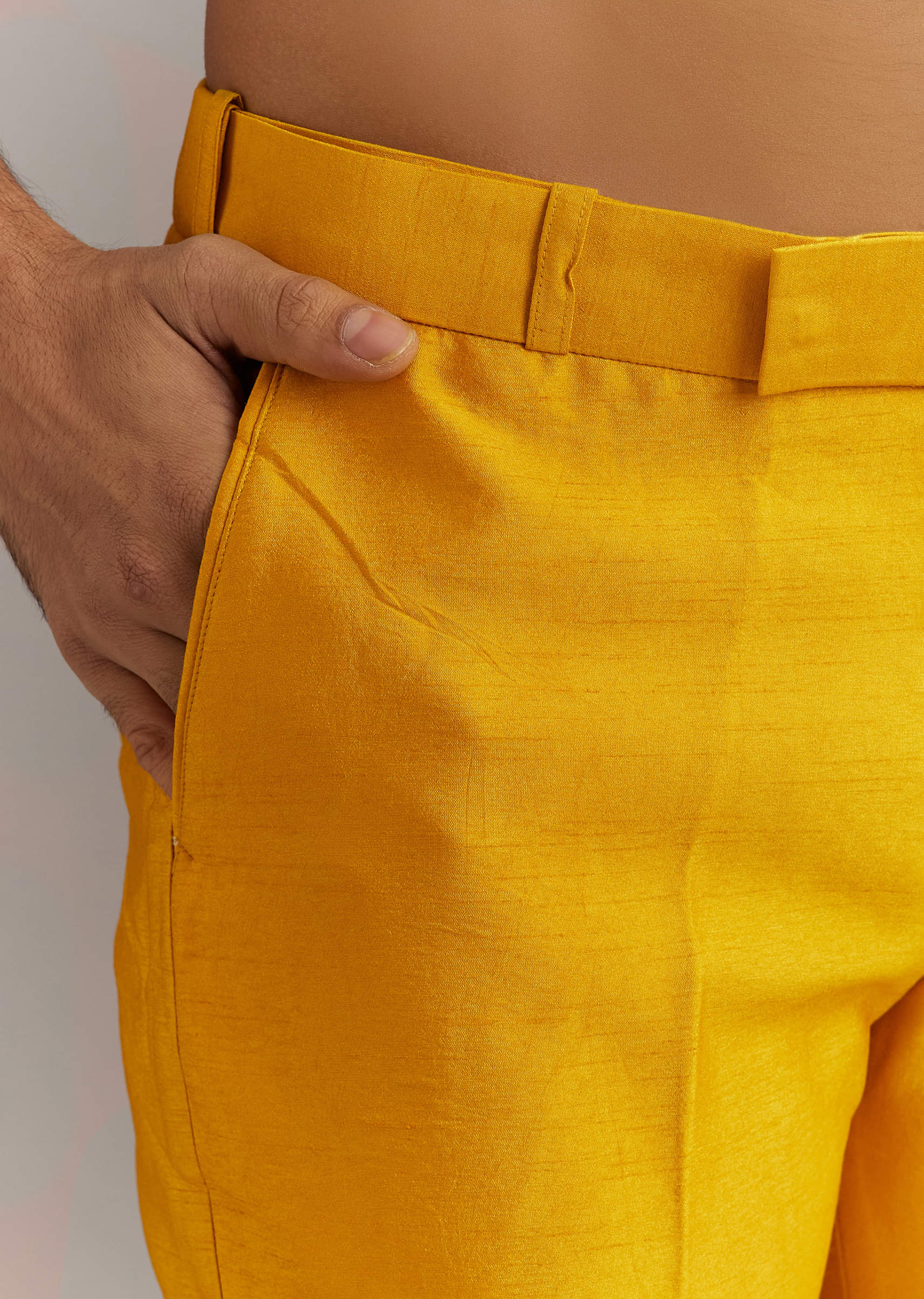 Yellow Silk Kurta Jacket Set With Multicolor Hand Work - Image 7