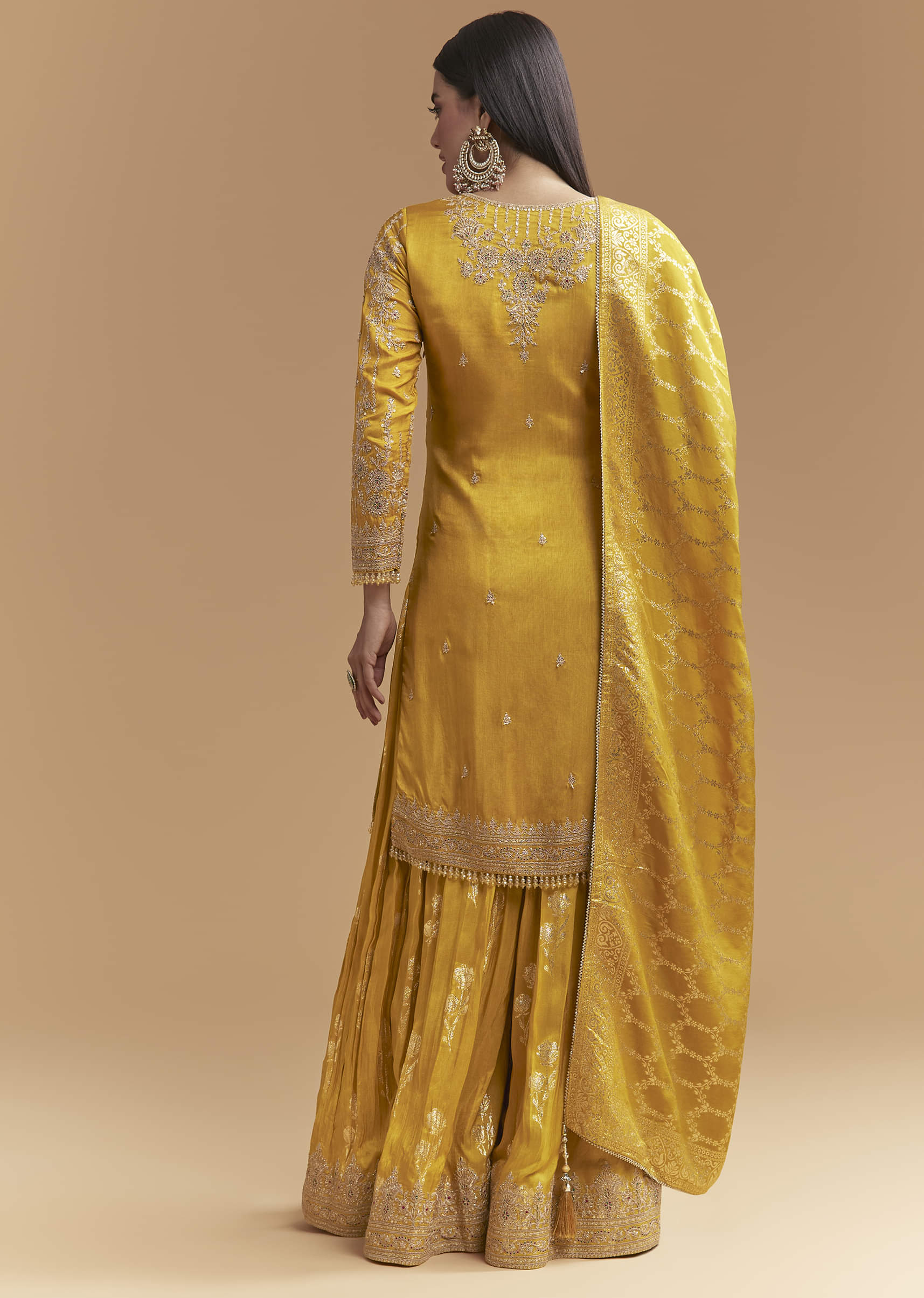 Yellow Silk Palazzo Suit With Hand Embroidery - Image 5