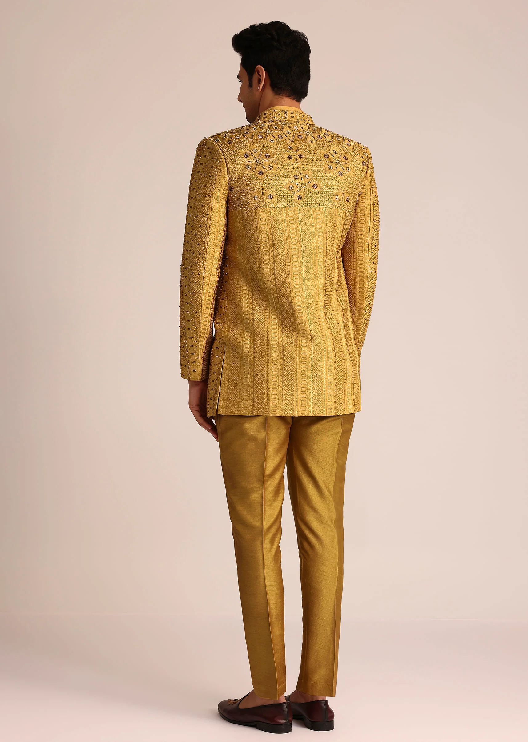 Yellow Silk Zardosi Indowestern Set - Image 5