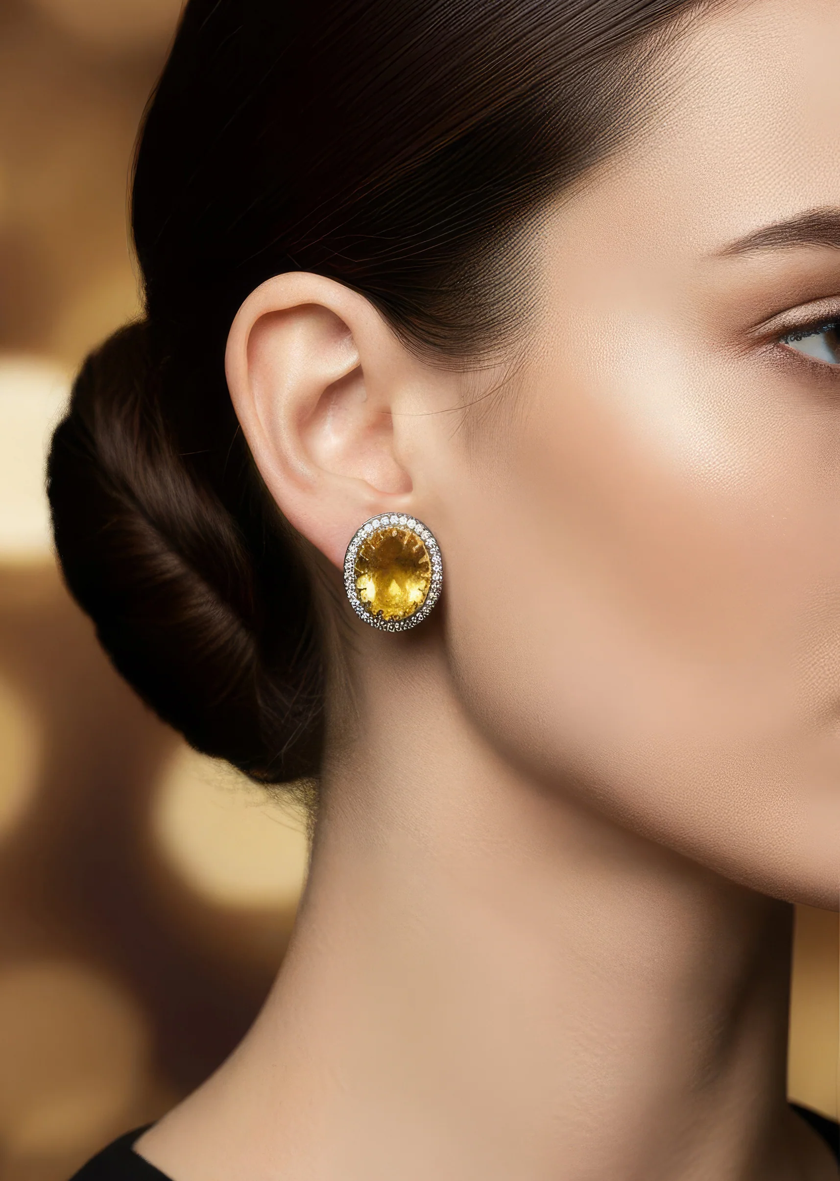 Yellow Studded Earrings With Kundan And Stone Detailing