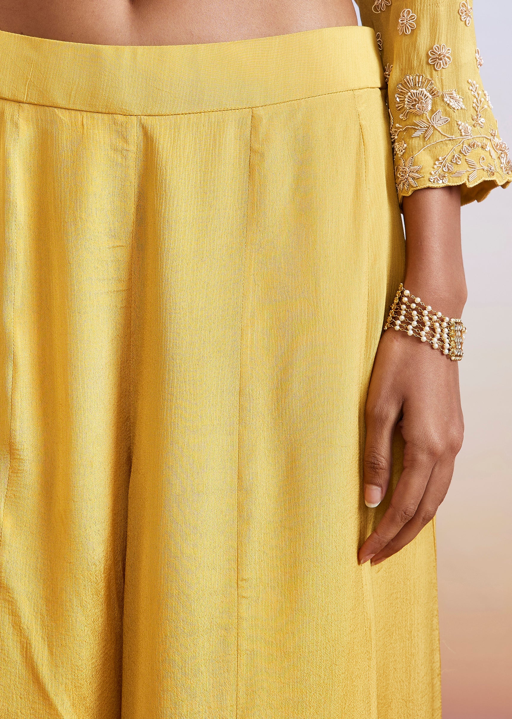 Yellow Zardosi Embroidered Chinon Peplum Palazzo Suit With Dupatta - Image 6