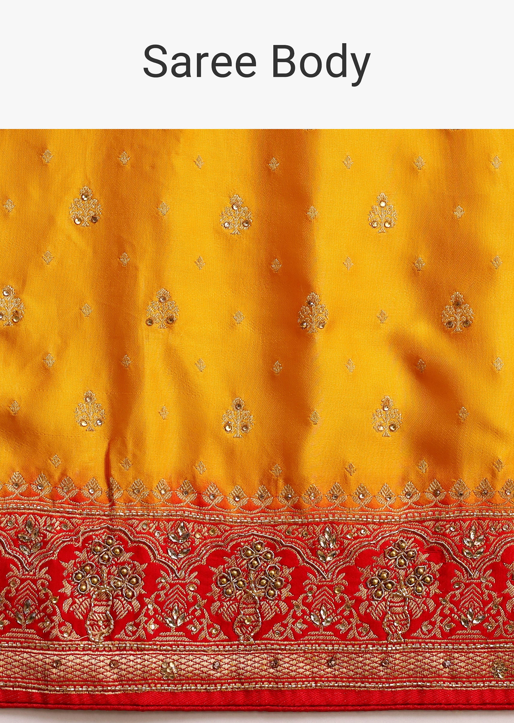Yellow Zardosi Embroidered Saree With Contrast Pallu Border And Unstitched Blouse - Image 9
