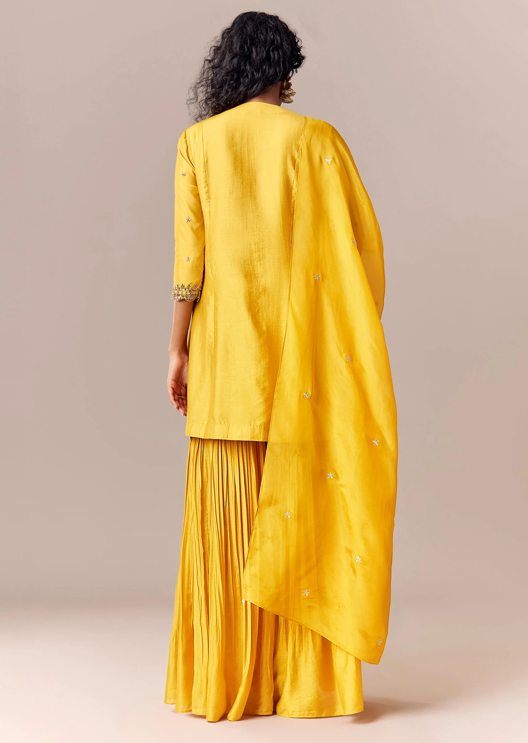 Yellow Zardosi Kurta Sharara Set With Dupatta - Image 5