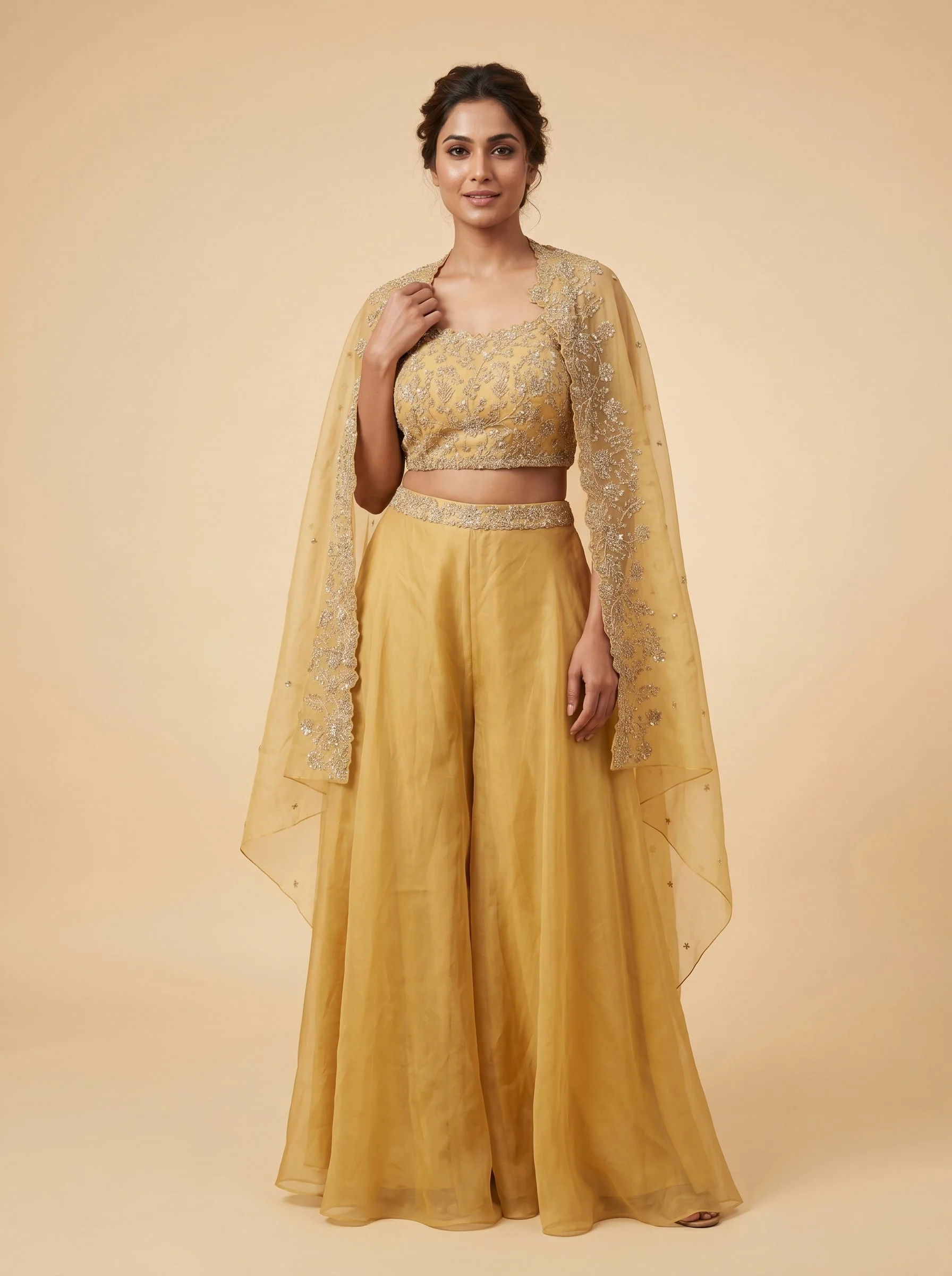 Yellow Zest Palazzo Crop Top Set