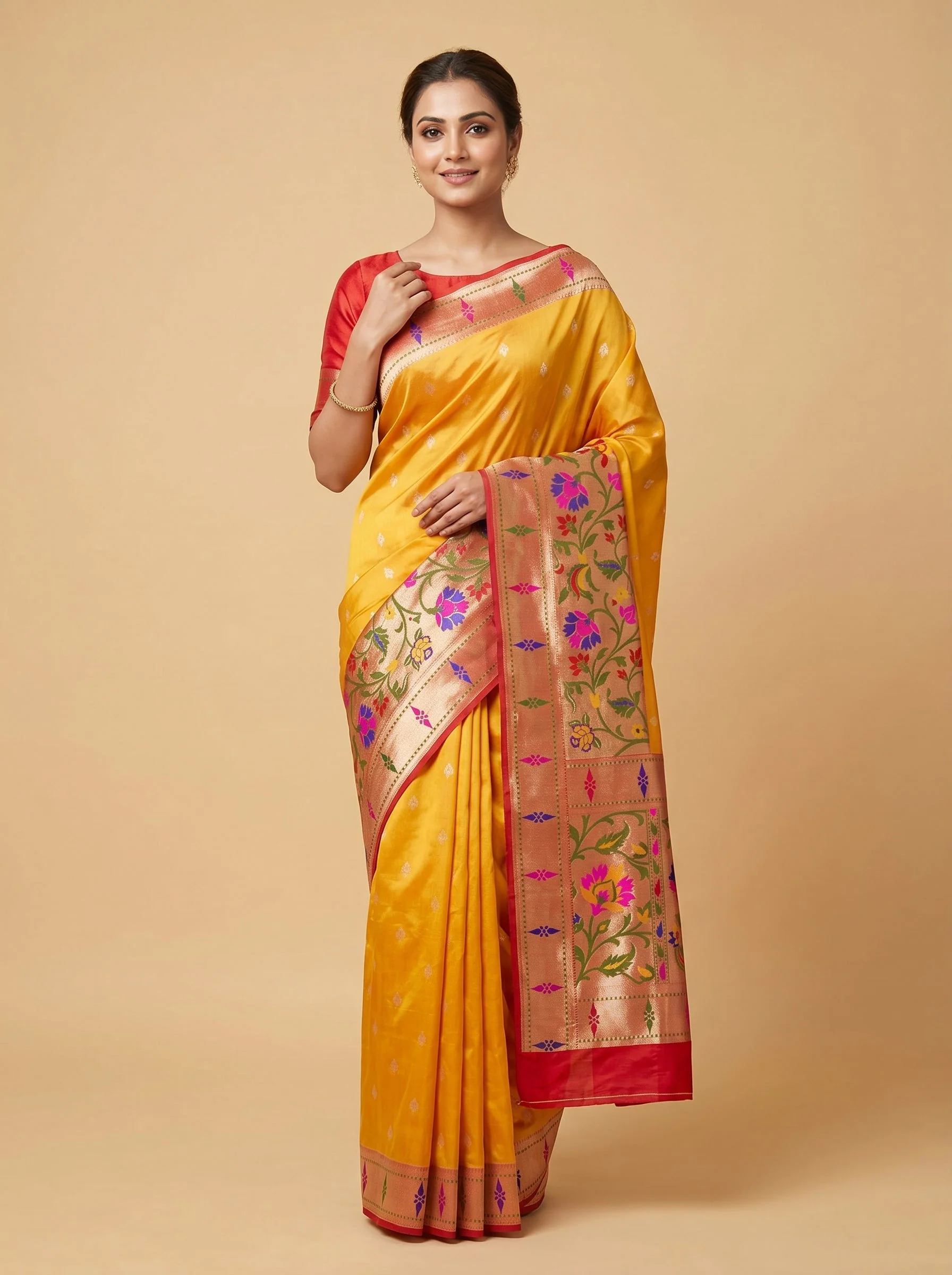 Zesty Orange Tangy Bright Handloom Saree